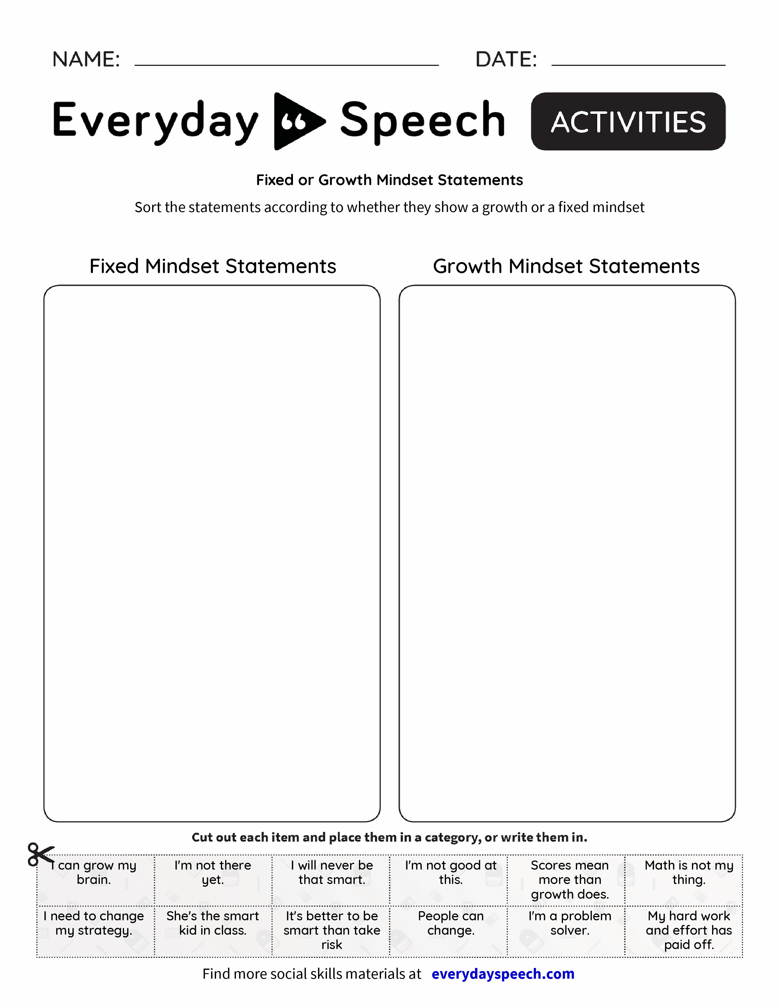 Fixed or Growth Mindset Statements Everyday Speech Everyday Speech
