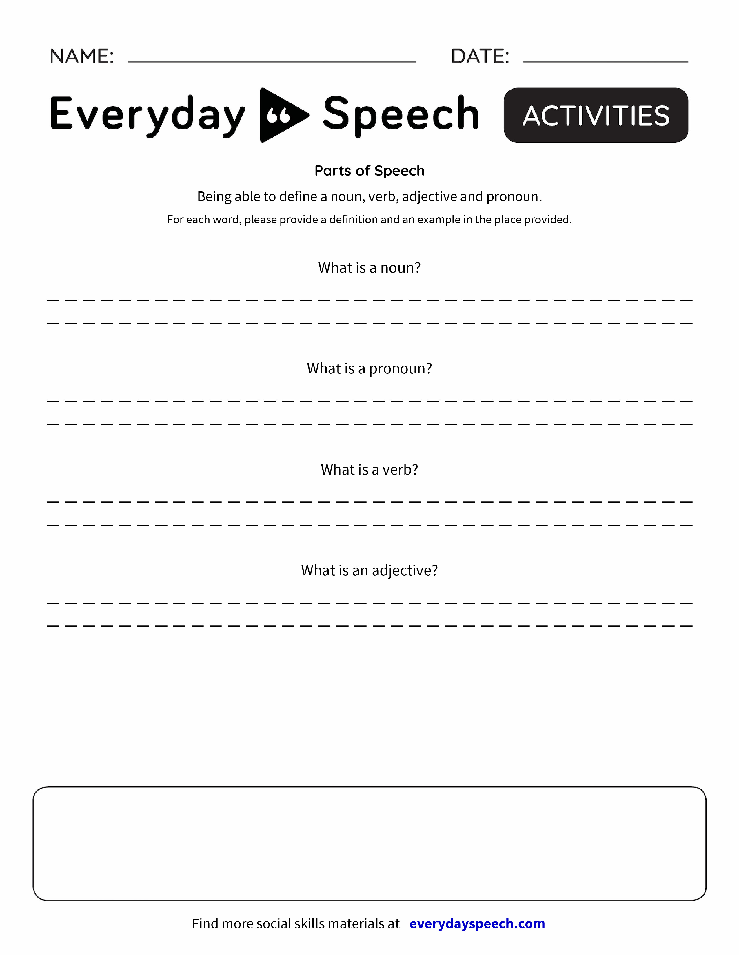 Free Worksheet Free Parts Of Speech Worksheets worksheets everyday speech speech