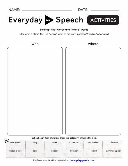 Worksheets | Everyday Speech - Everyday Speech