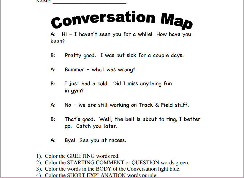 Free printable taking conversation worksheets