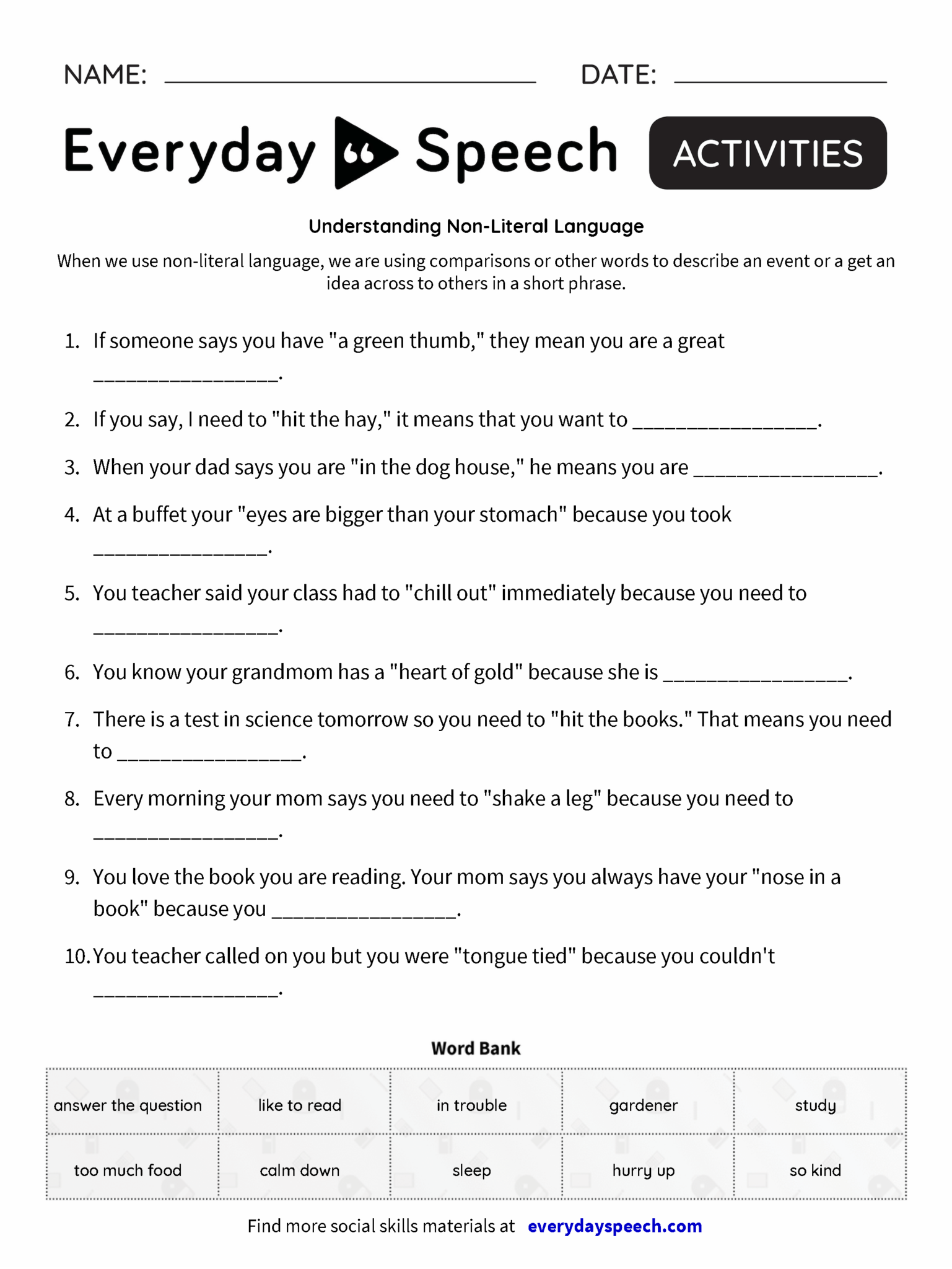 No-Prep Social Skills Worksheets & Worksheet Creator | Everyday Speech