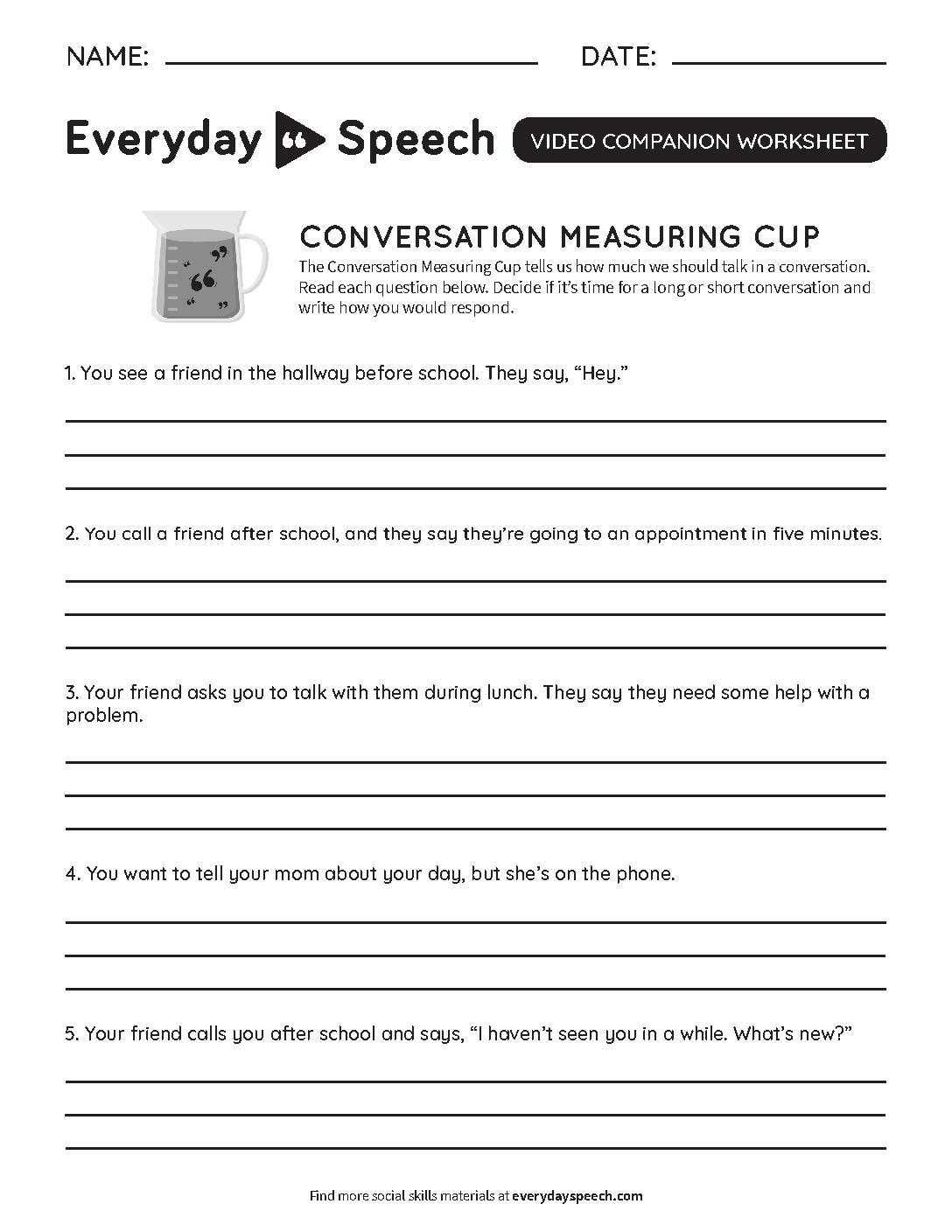 Lesson Plan Conversation Measuring Cup Everyday Speech