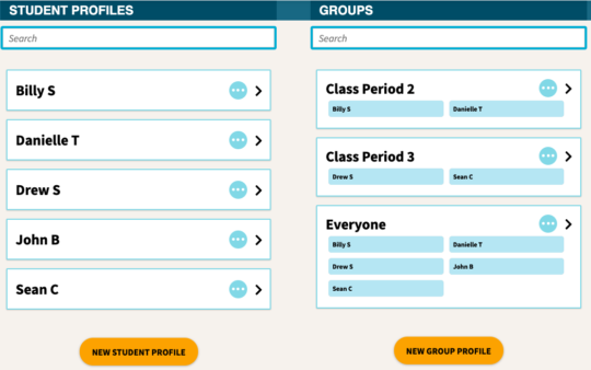 Add student names to the platform to share materials and track work progress. Add them to groups for easy management.