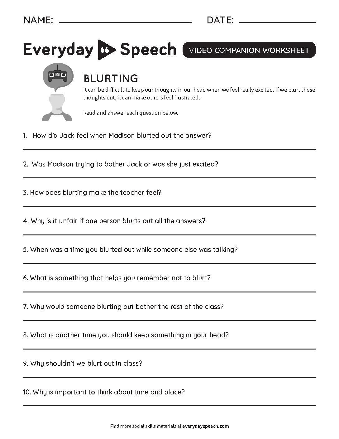 Lesson Plan Staying Quiet in Class Everyday Speech