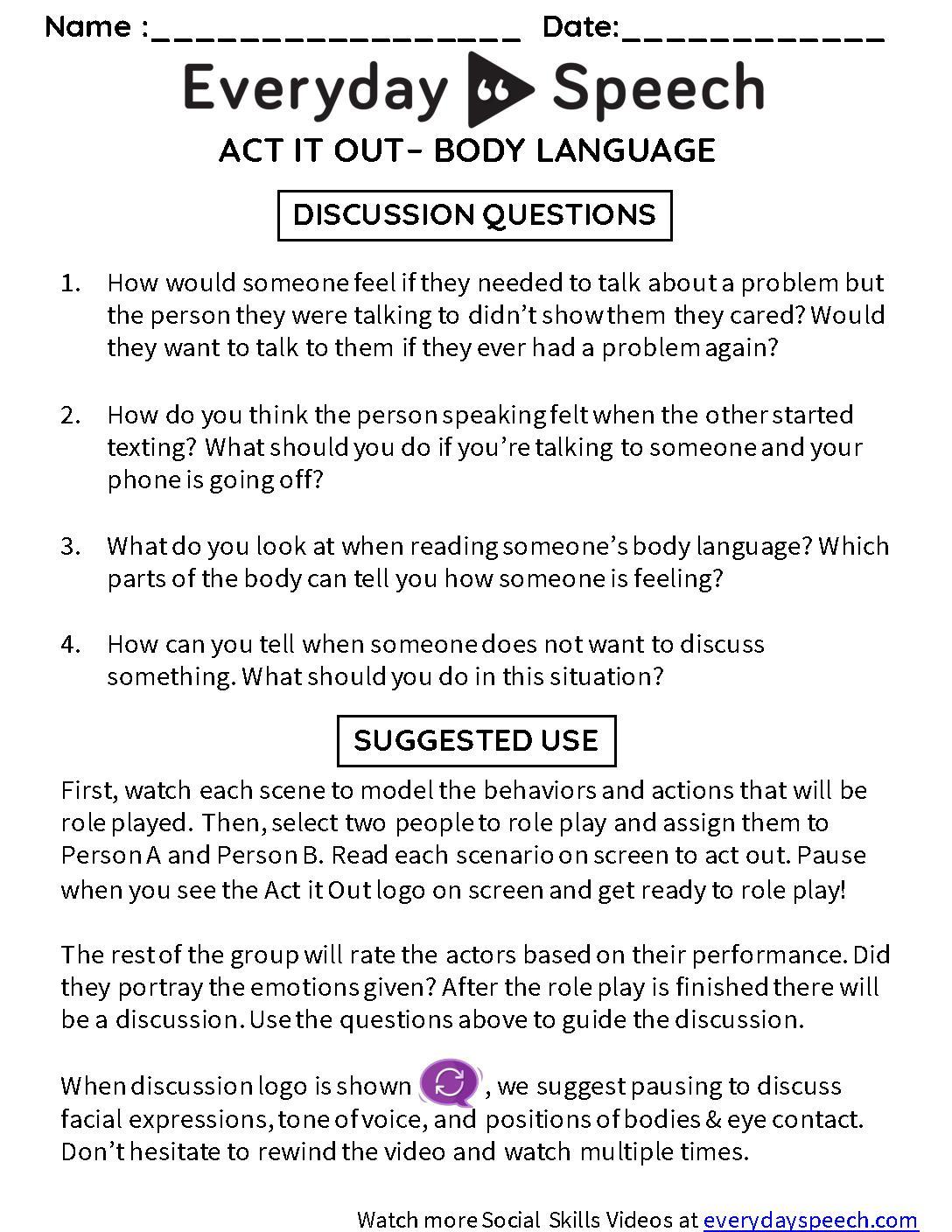 Lesson Plan Understanding Body Language Everyday Speech