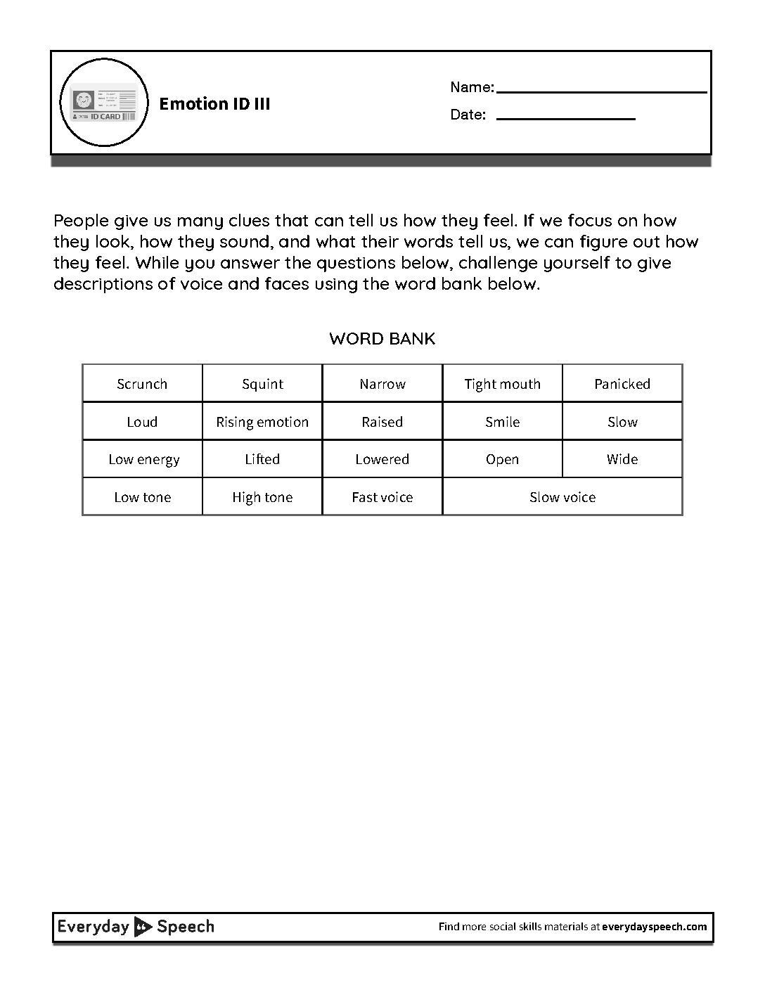 everyday speech worksheet