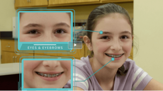 girl with zoom in boxes highlighting facial expressions