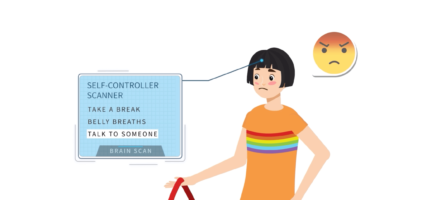 illustrated girl using self-controller scanner