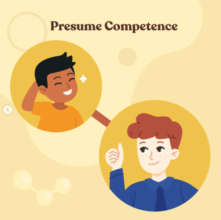 presume competence text with two illustrated boys