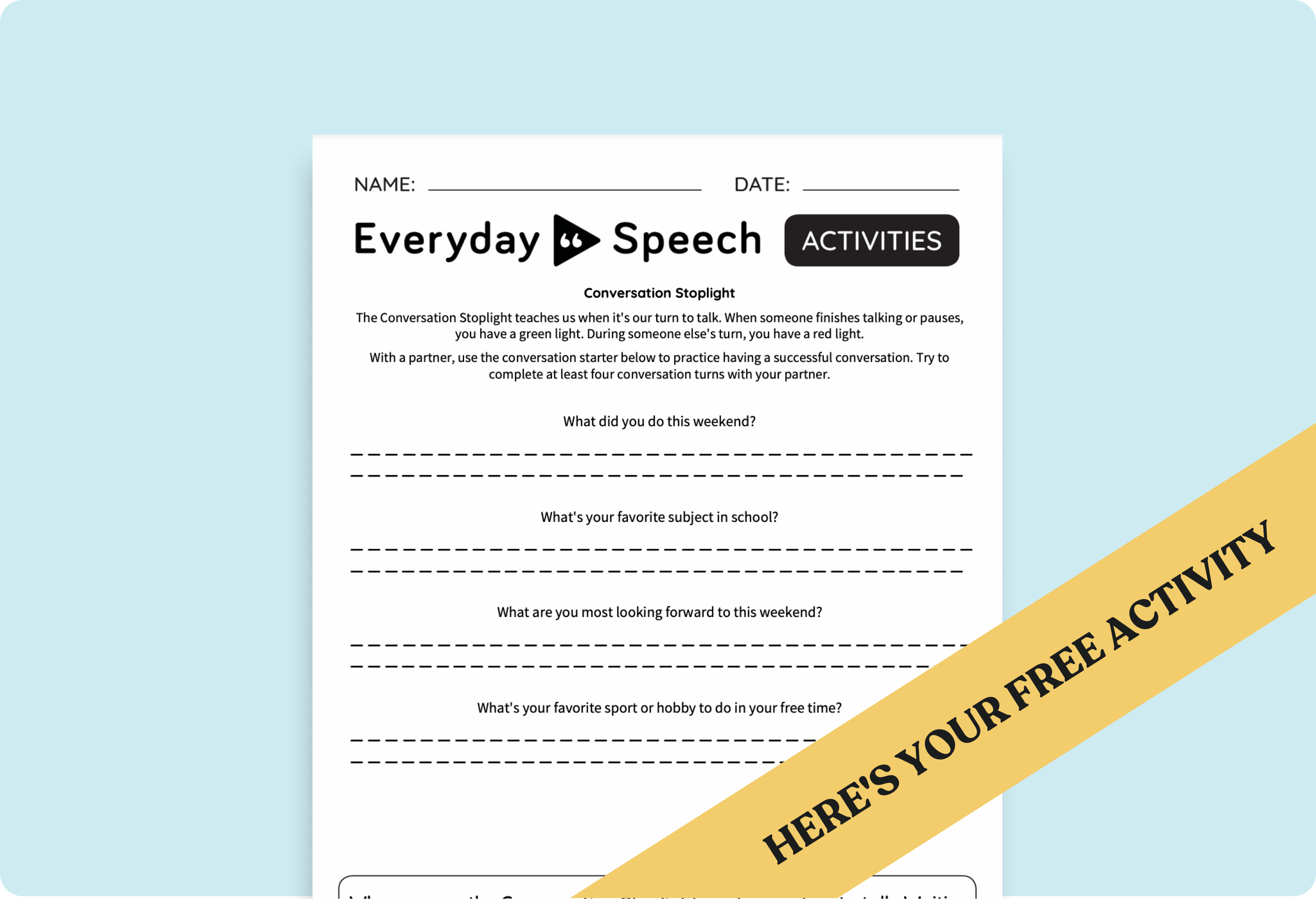 Conversation Skills Activity for High School: Conversation Stoplight