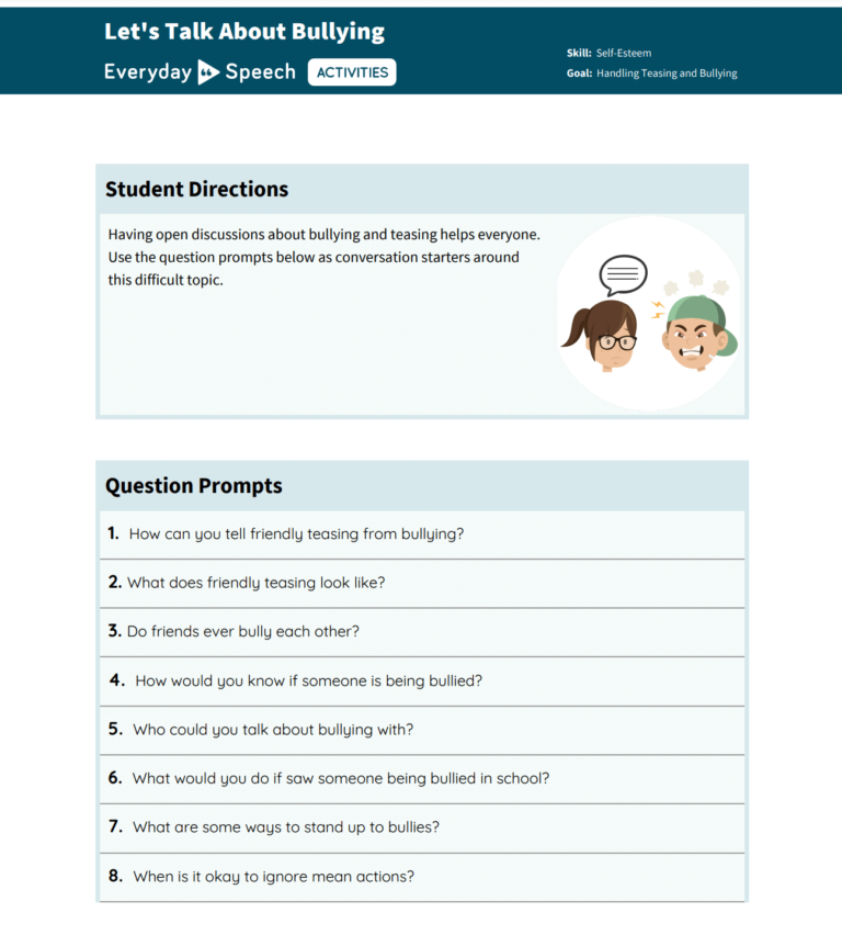 Free Printable High School Bullying Worksheet | Everyday Speech