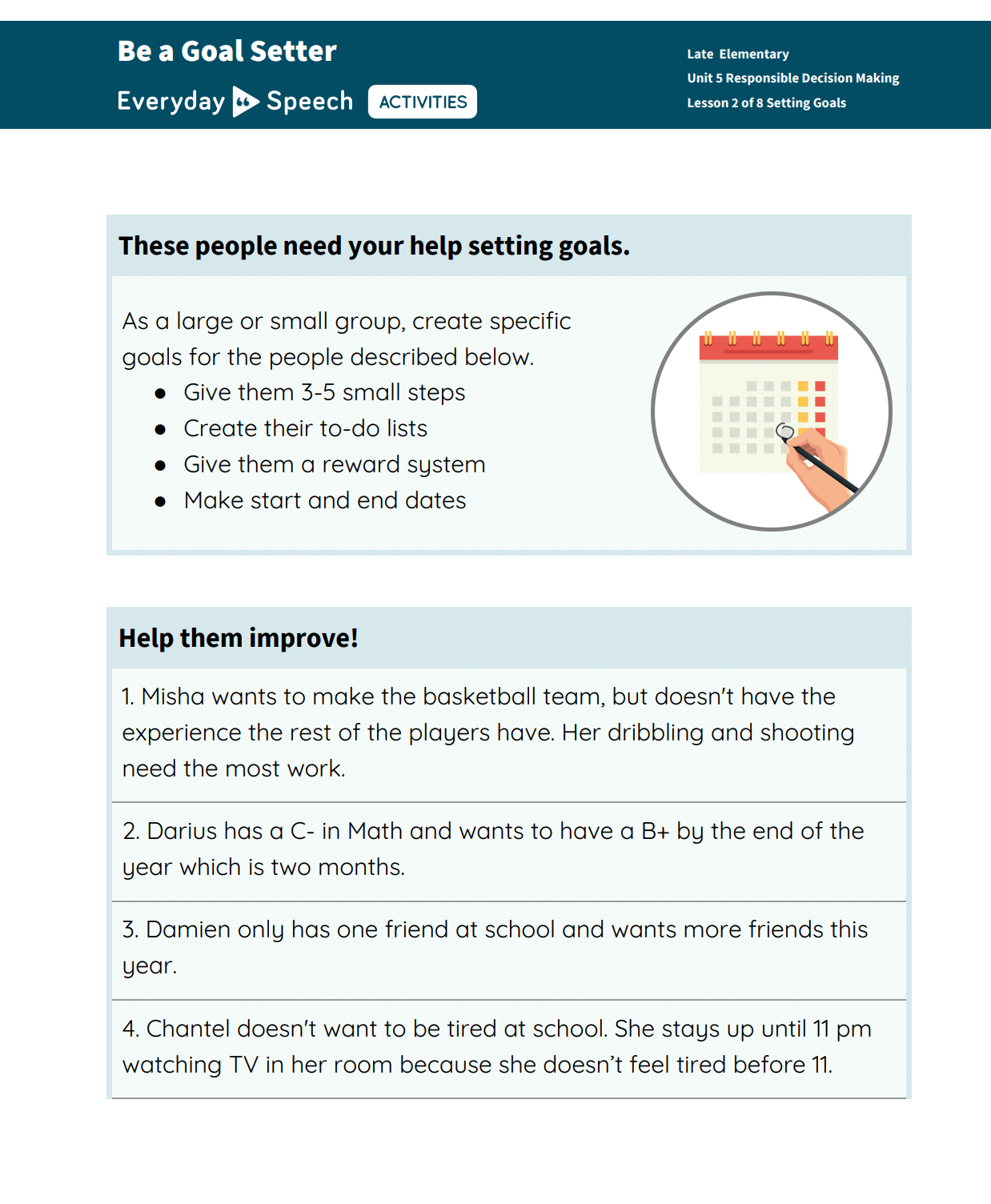 Middle School Goal Setting Worksheet