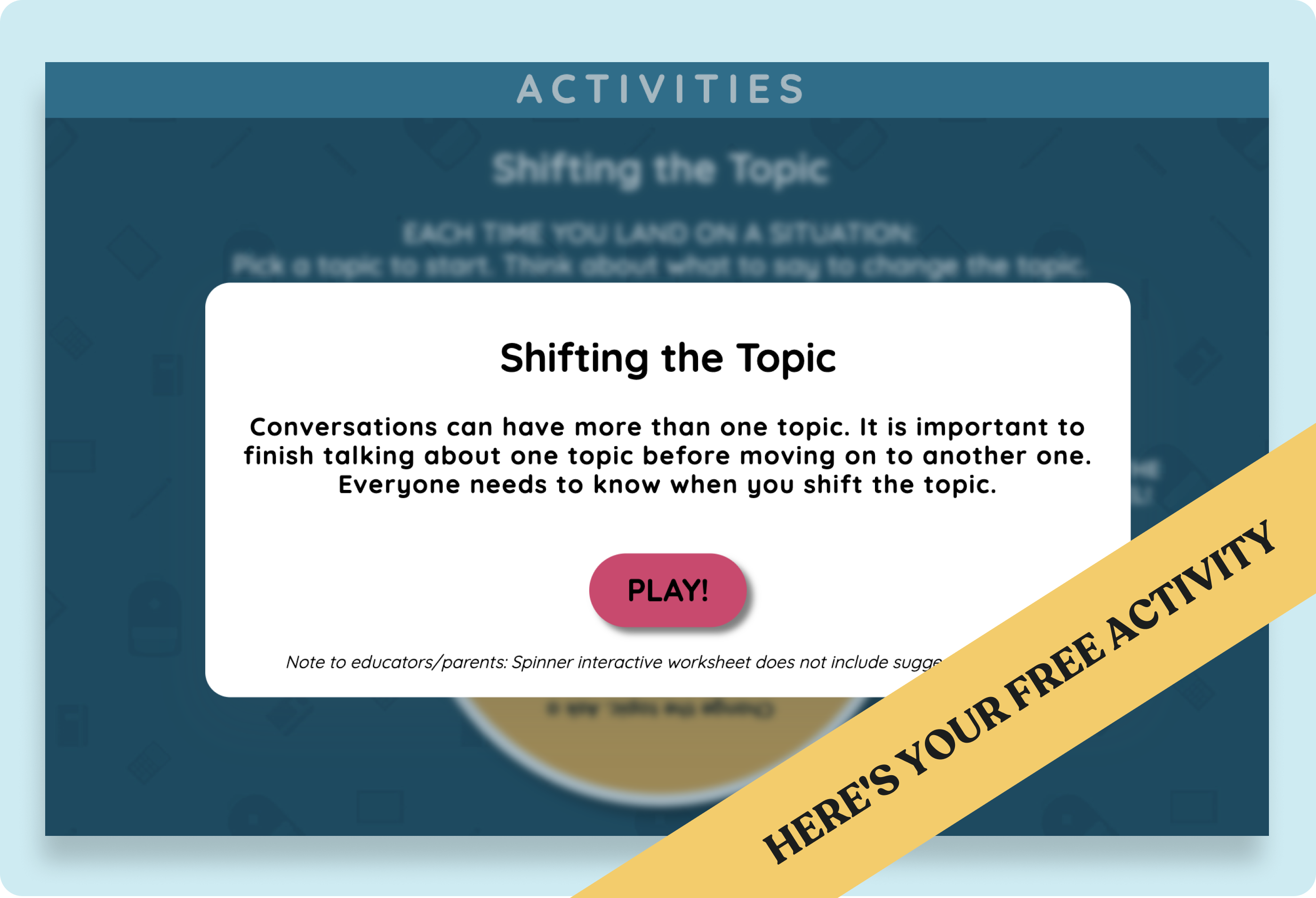 Conversation Skills Activity for Middle School: Shifting the Topic Spinner