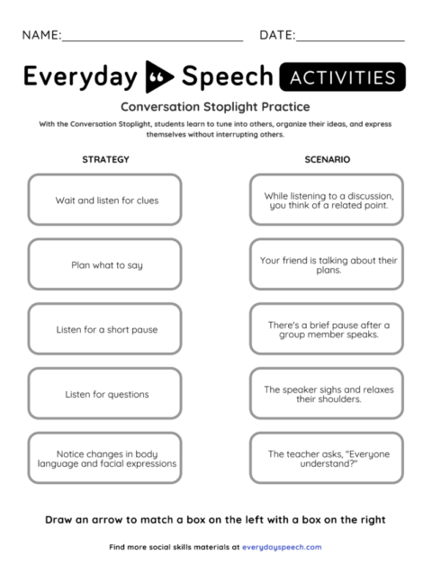 Conversation Skills Worksheet for Middle School