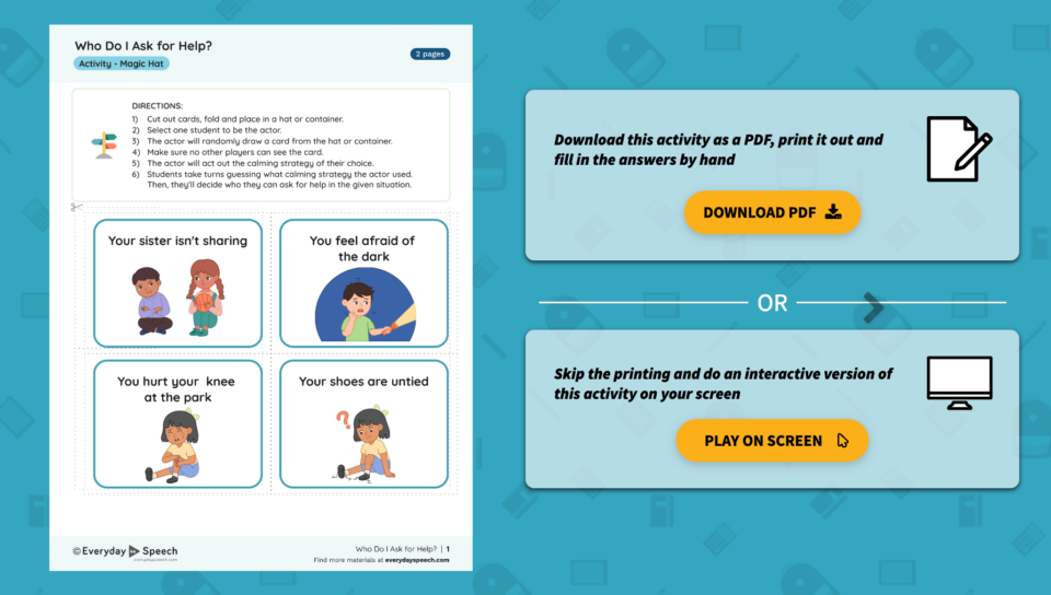 This is an interactive worksheet for pre-k students to help them learn and reinforce emotional recognition strategies. It can be printed or played on screen.