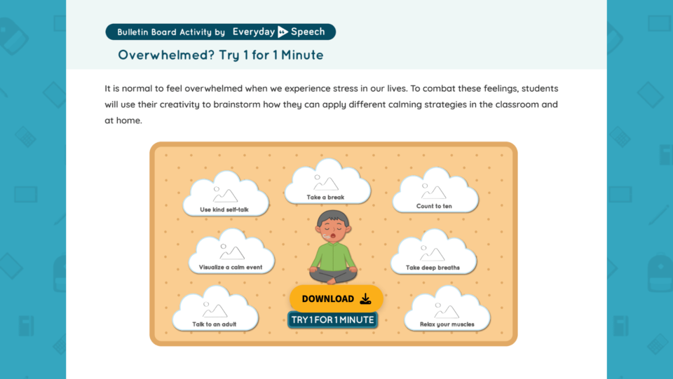 Calming Strategies for Students Bulletin Board "Overwhelmed? Try 1 for 1 Minute" Preview