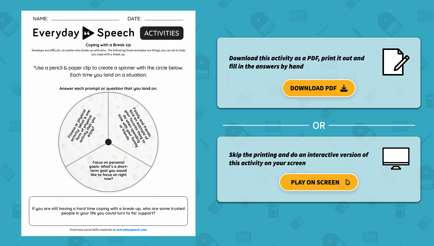 Interactive Worksheet Preview. Coping With a High School Breakup.