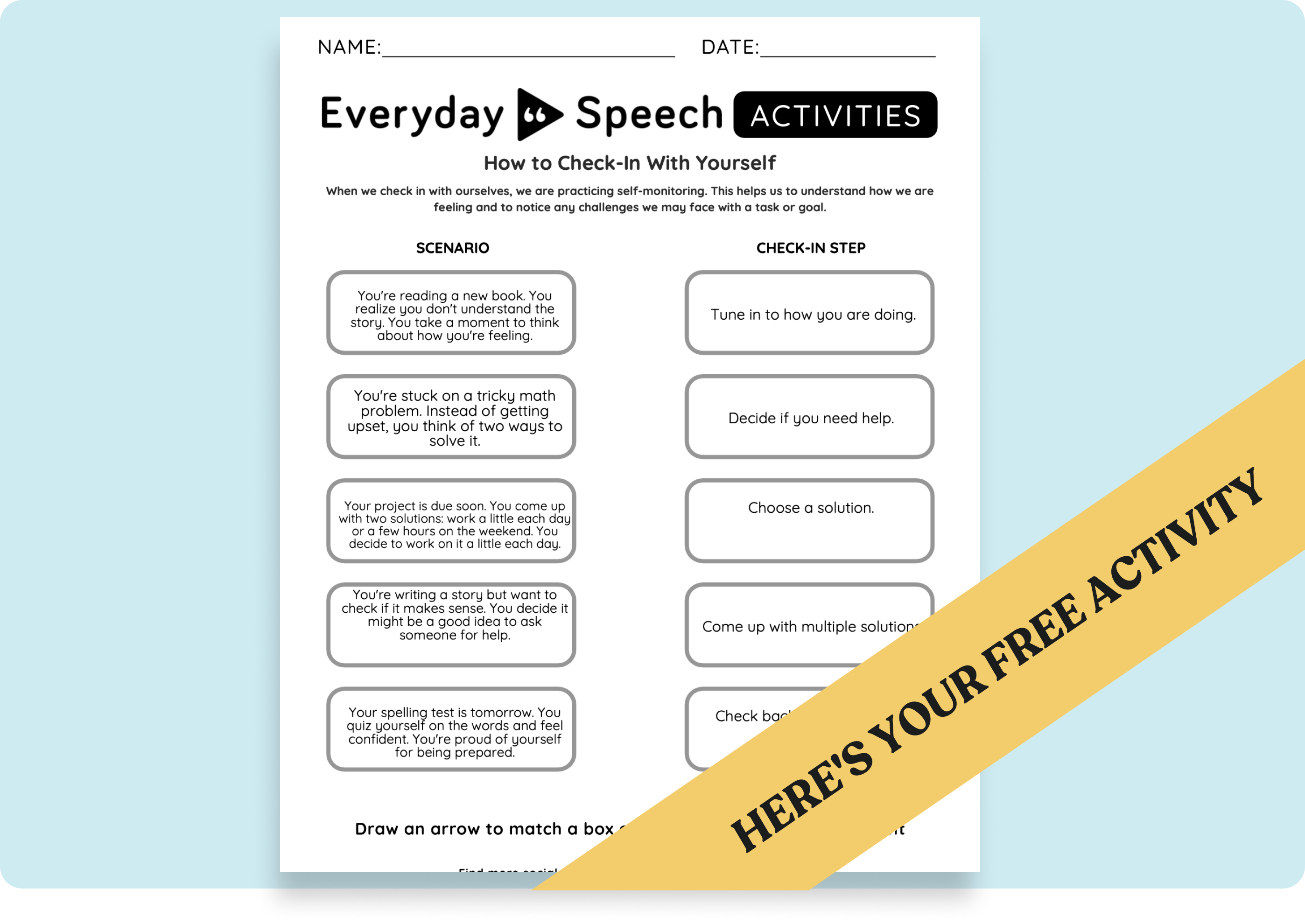 executive functioning worksheet for elementary students