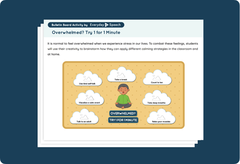 "Overwhelmed? Try 1 for 1 Minute" bulletin board activity