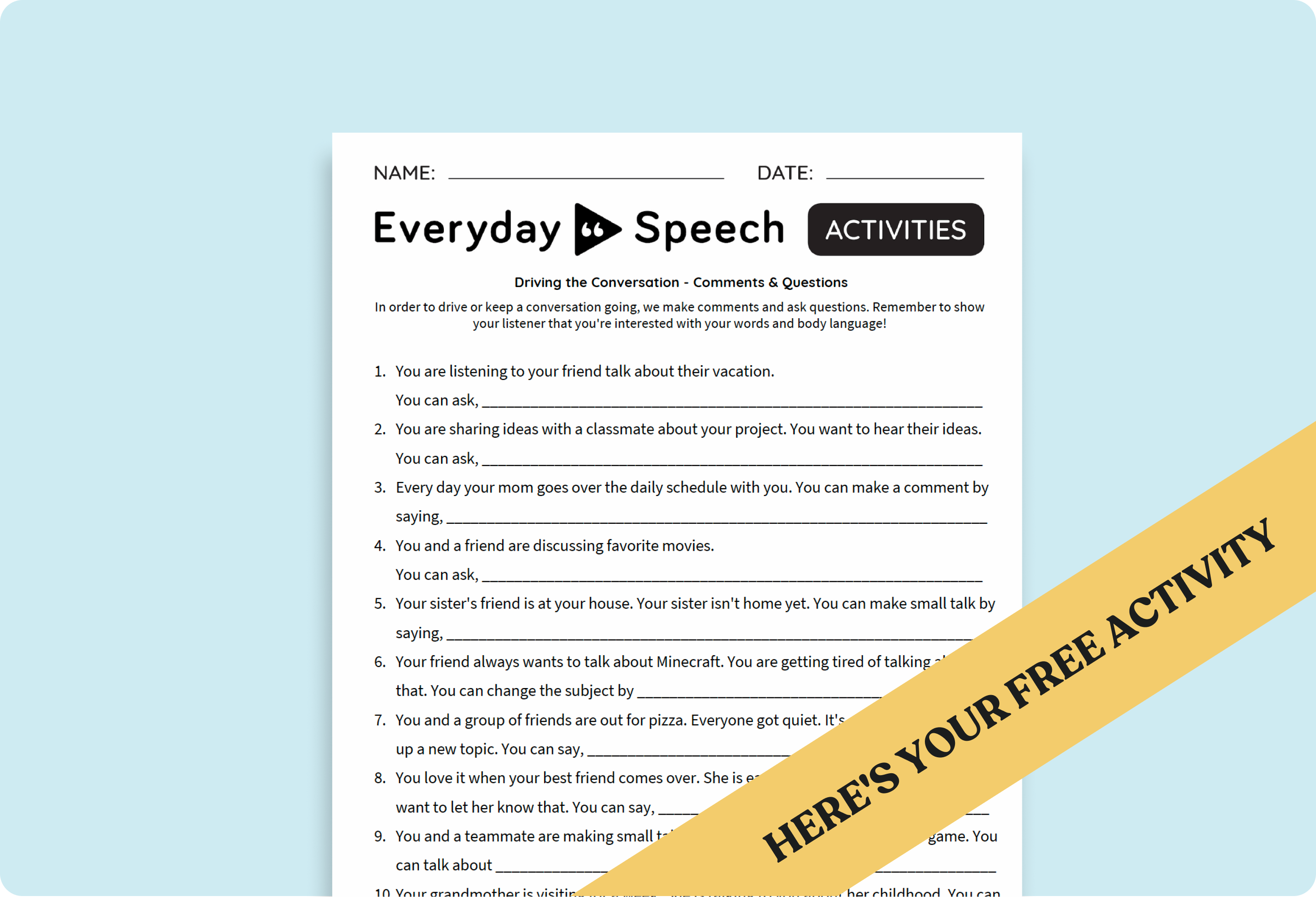 Conversation Skills Activity for Middle School: Drive the Conversation