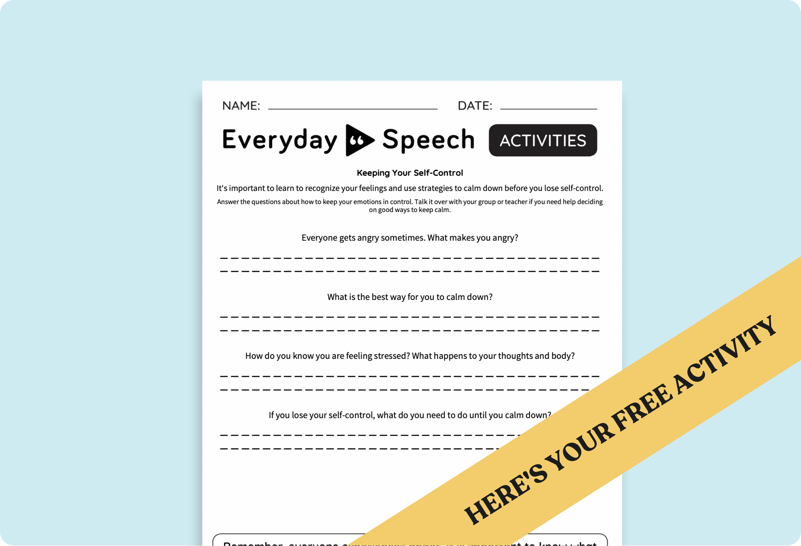 Middle School Self-Regulation Printable: Keeping Your Self-Control ...