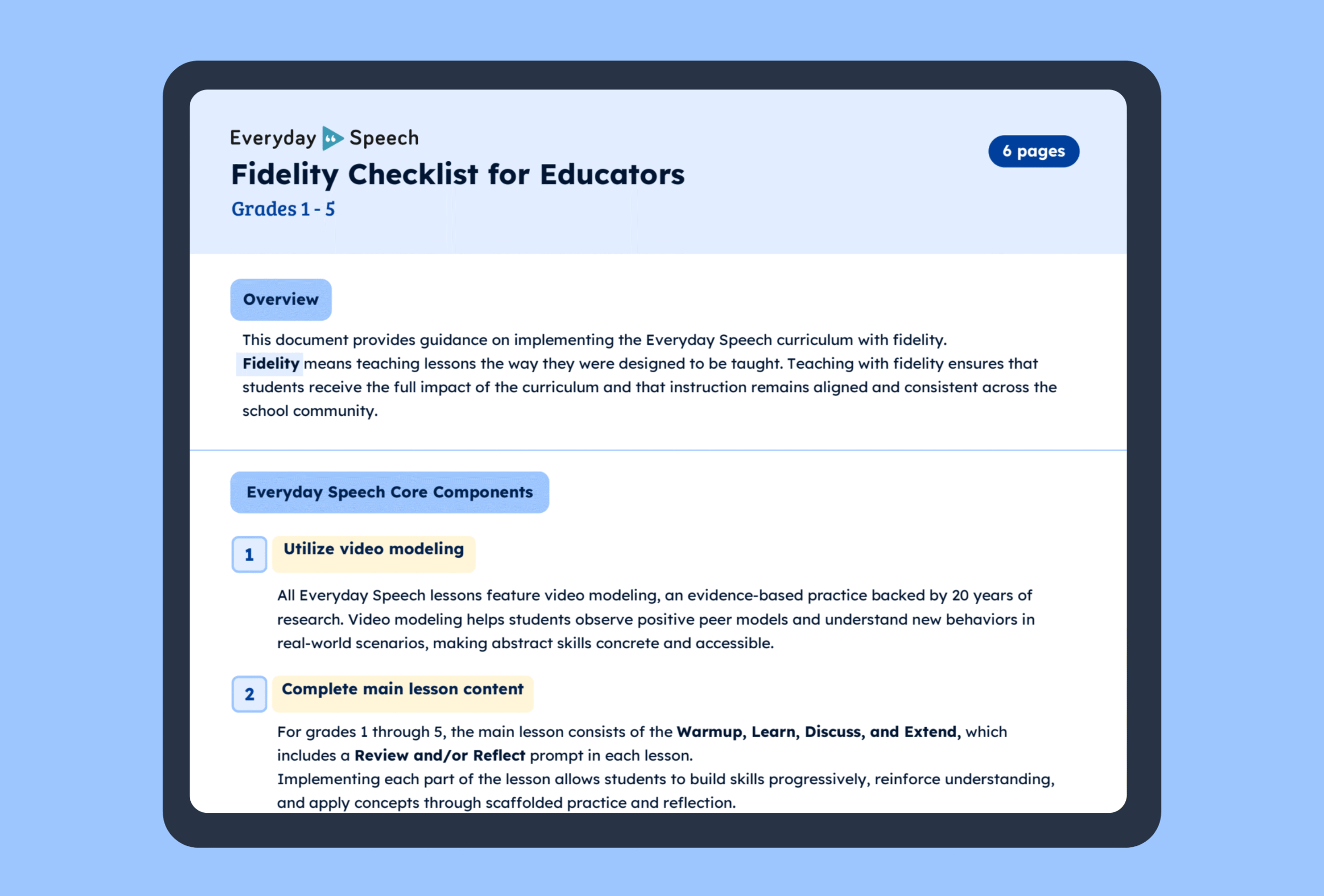 Fidelity Checklist for Elementary School - Everyday Speech