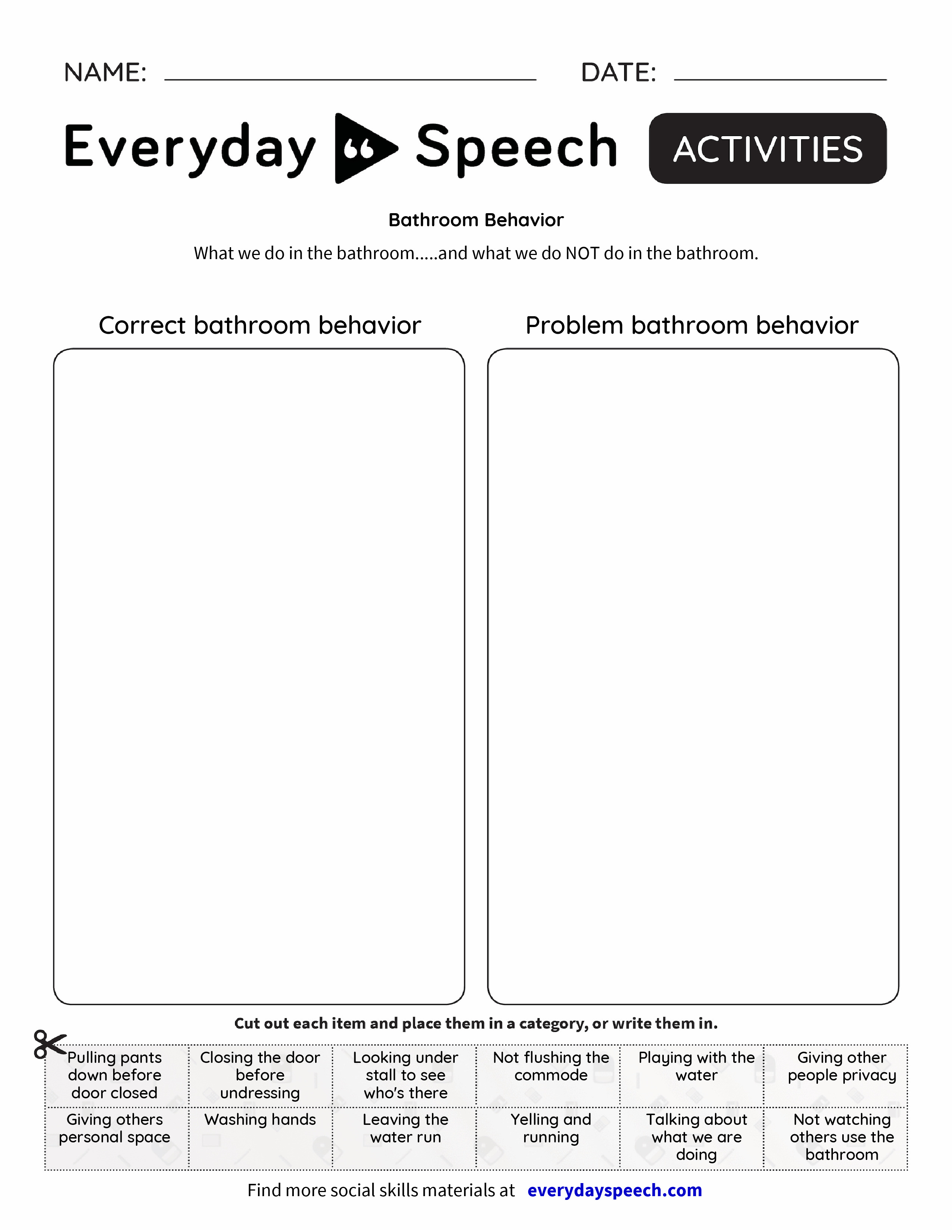 Worksheets Behavior Worksheets bathroom behavior everyday speech preview