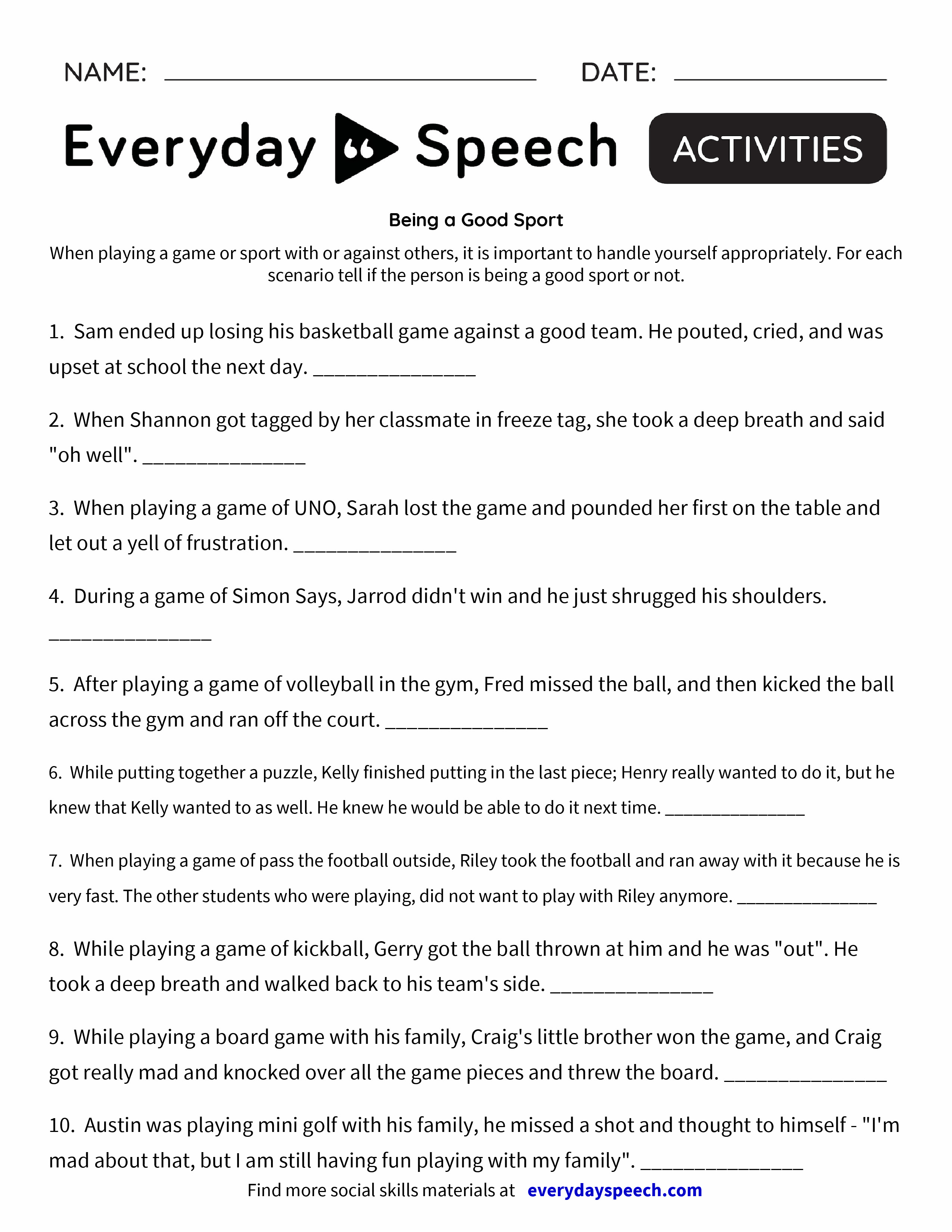 blank house worksheet Everyday a Everyday Speech Good Sport Being Speech blank house worksheet Everyday a Everyday Speech Good Sport Being Speech