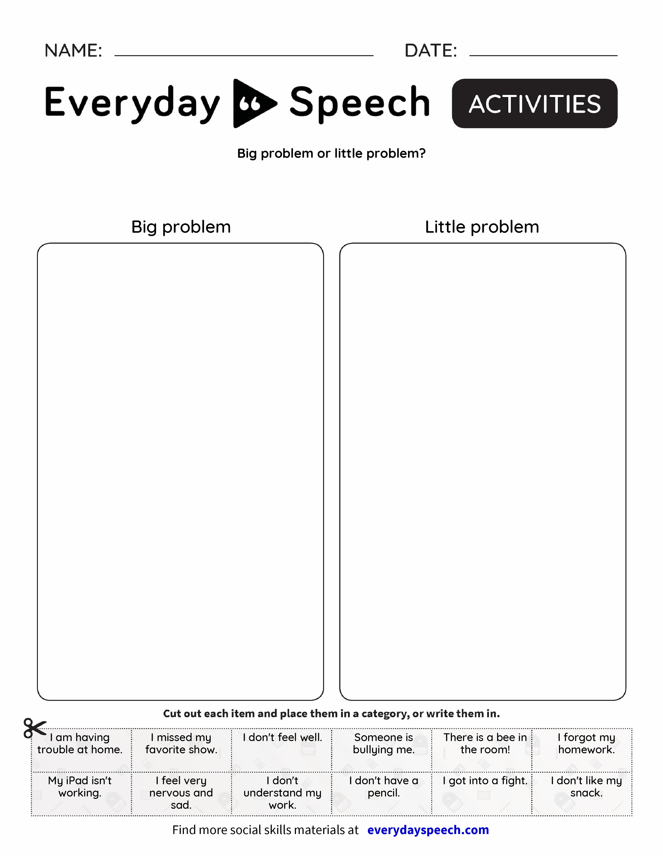 Big Problem Little Problem Worksheet Big Problem Little Problem Worksheet