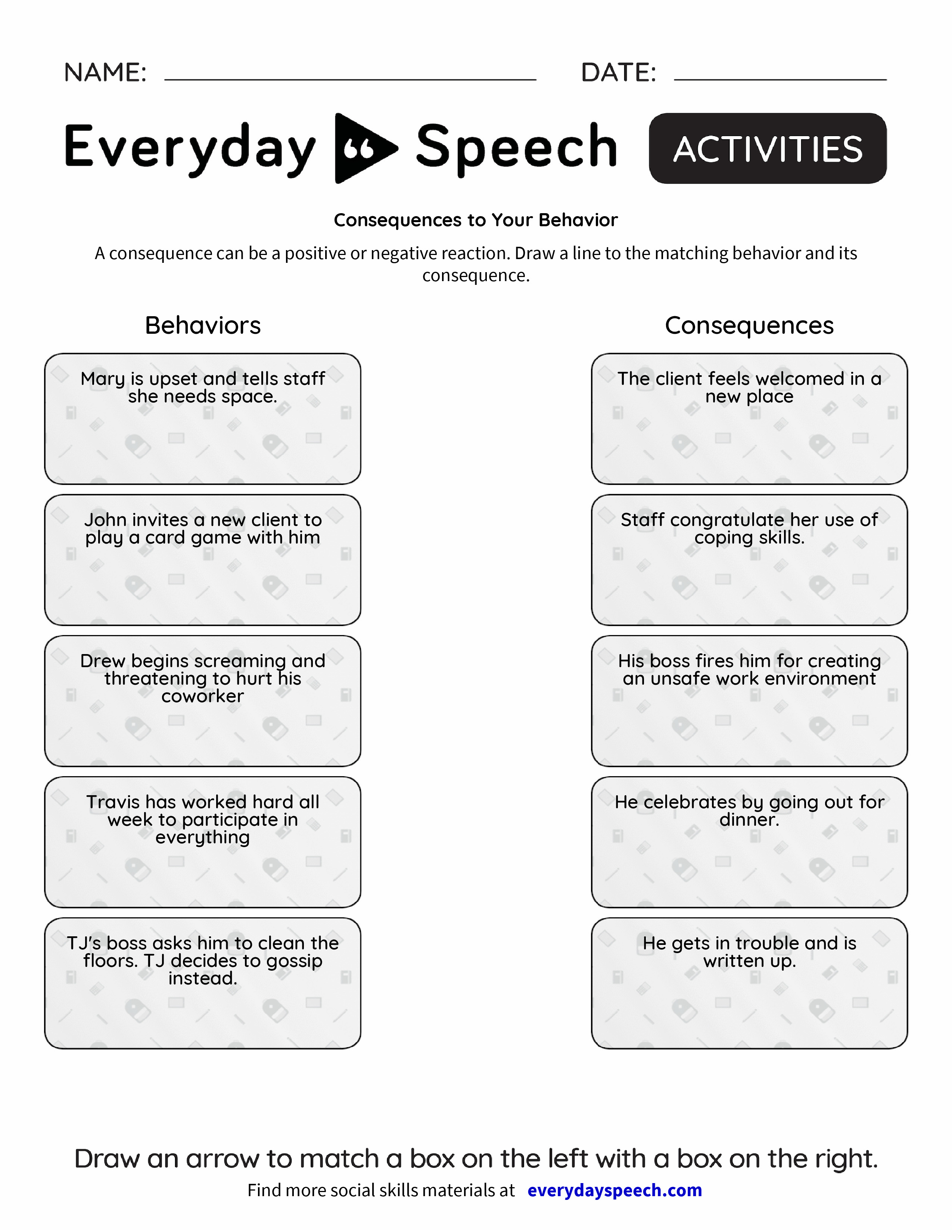 Worksheets Positive Behavior Worksheets consequences to your behavior everyday speech preview