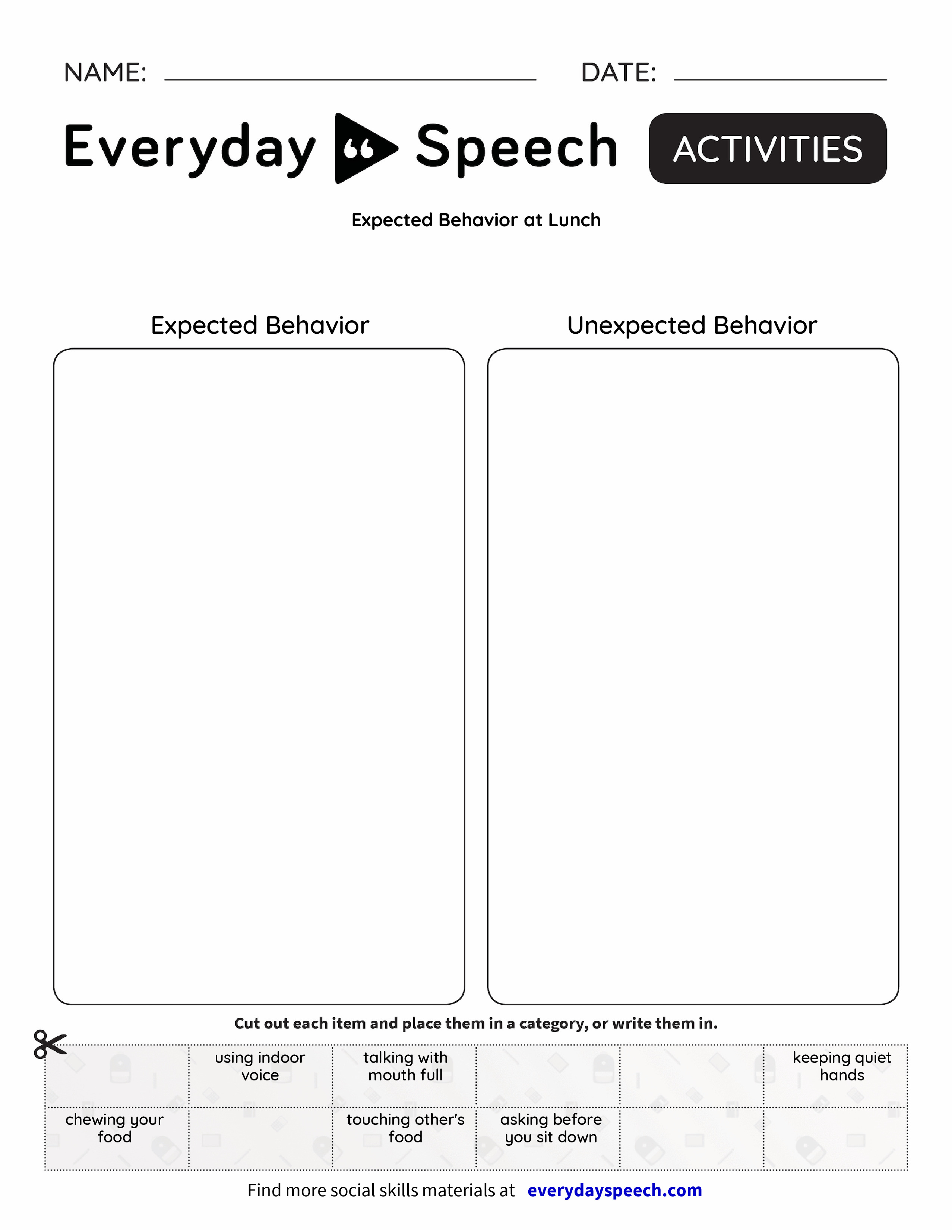 Worksheets | Everyday Speech - Everyday Speech