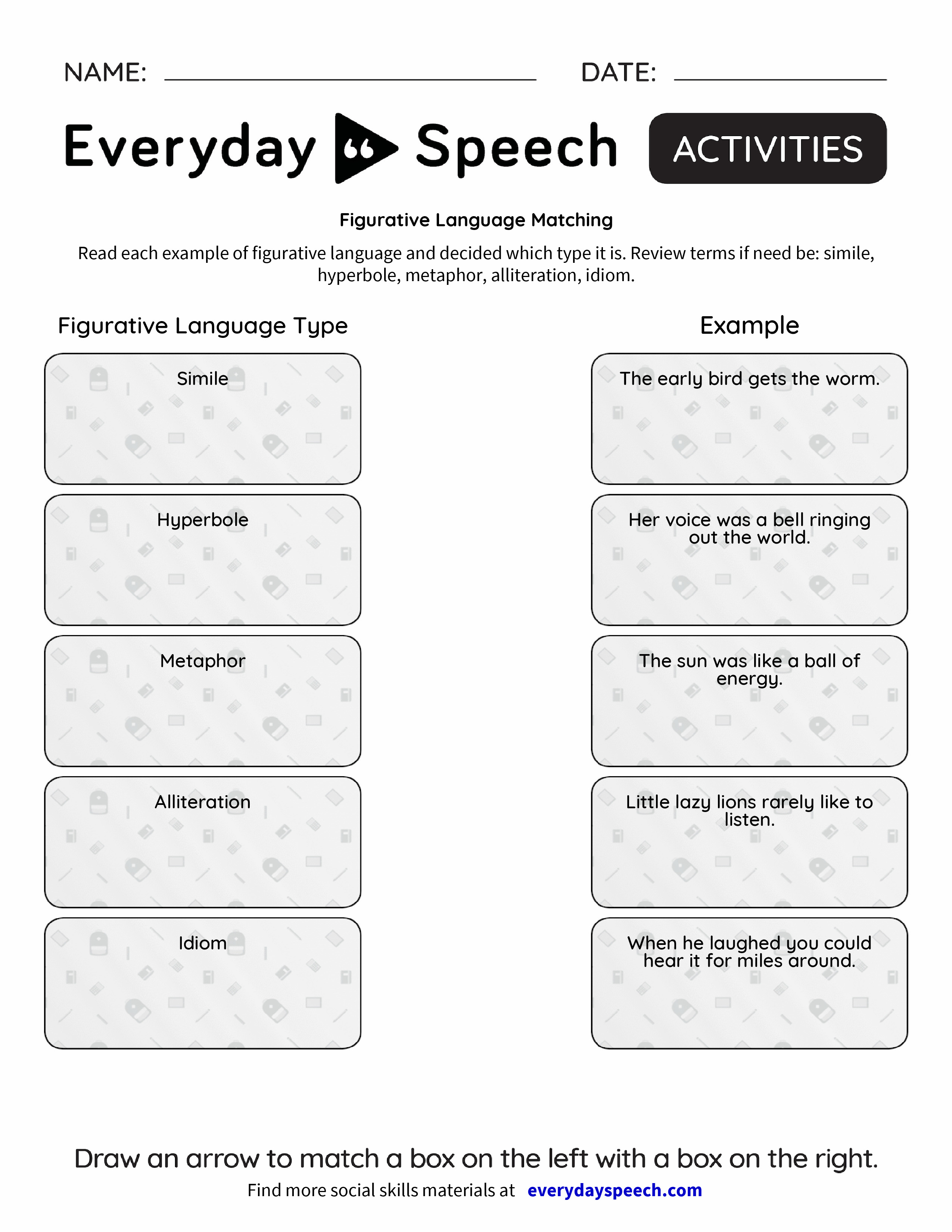 worksheet review idiom Language Speech Matching Figurative Everyday Everyday worksheet review idiom Language Speech Matching Figurative Everyday Everyday