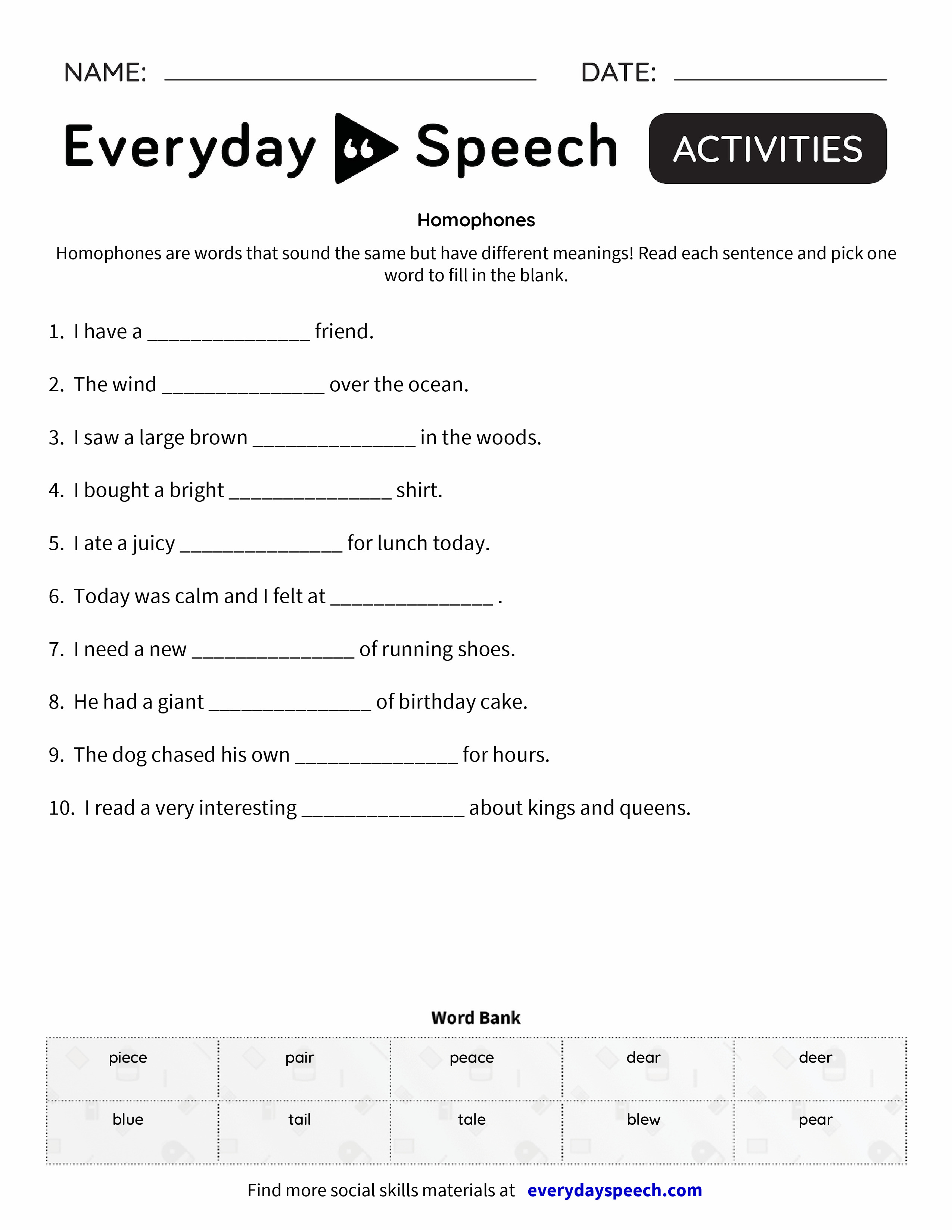 homophones everyday speech everyday speech