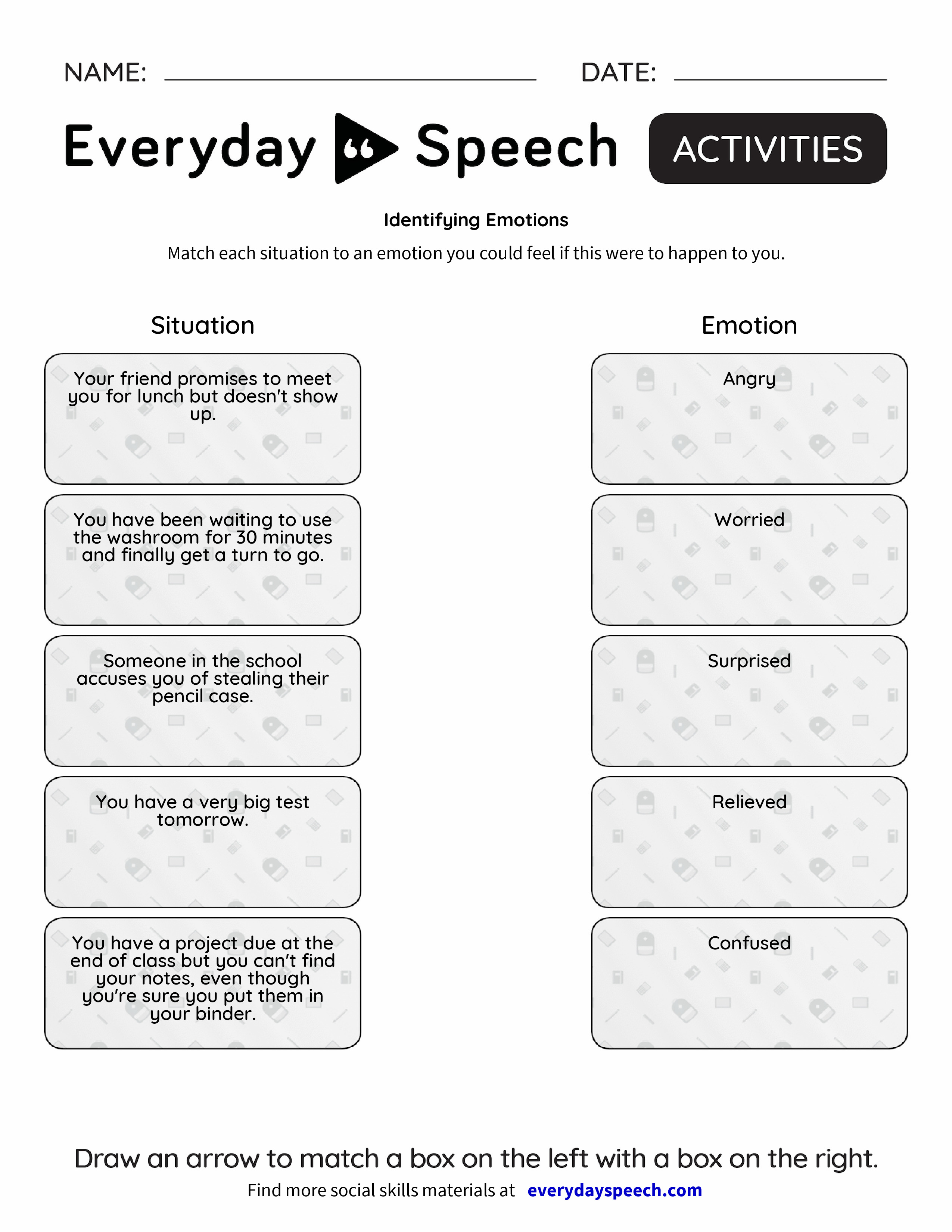 Identifying Emotions Worksheet For Kids