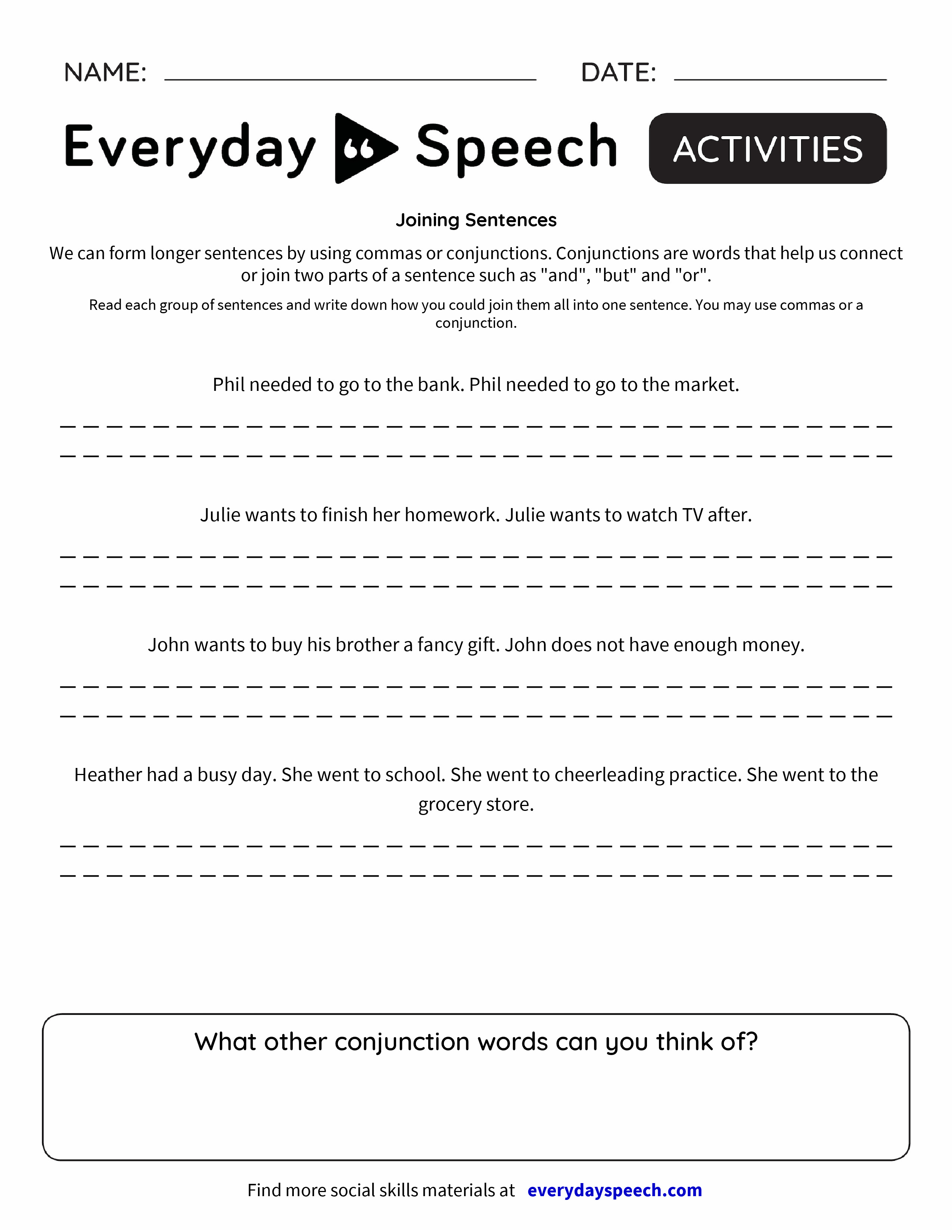 Joining Sentences Worksheets