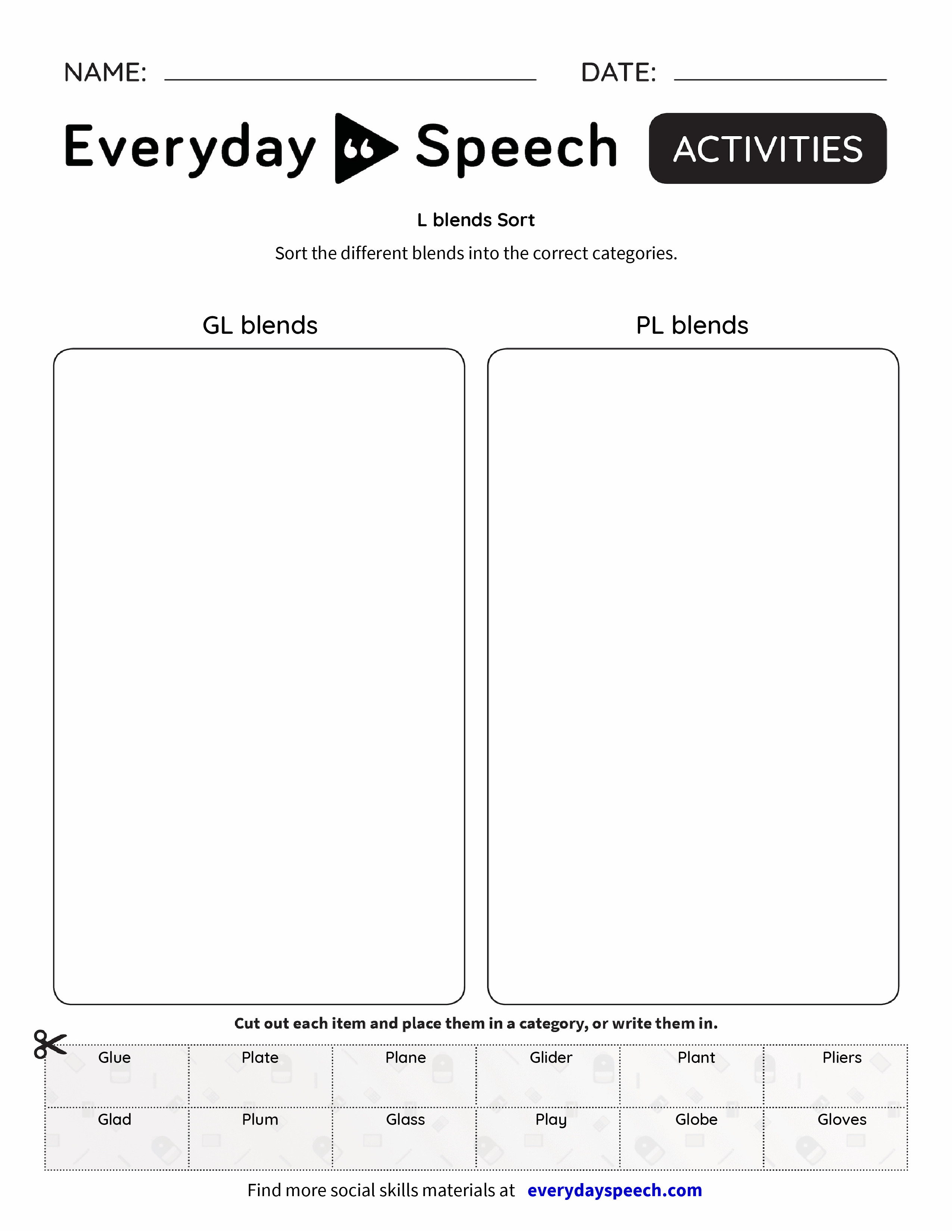 l blends sort everyday speech everyday speech