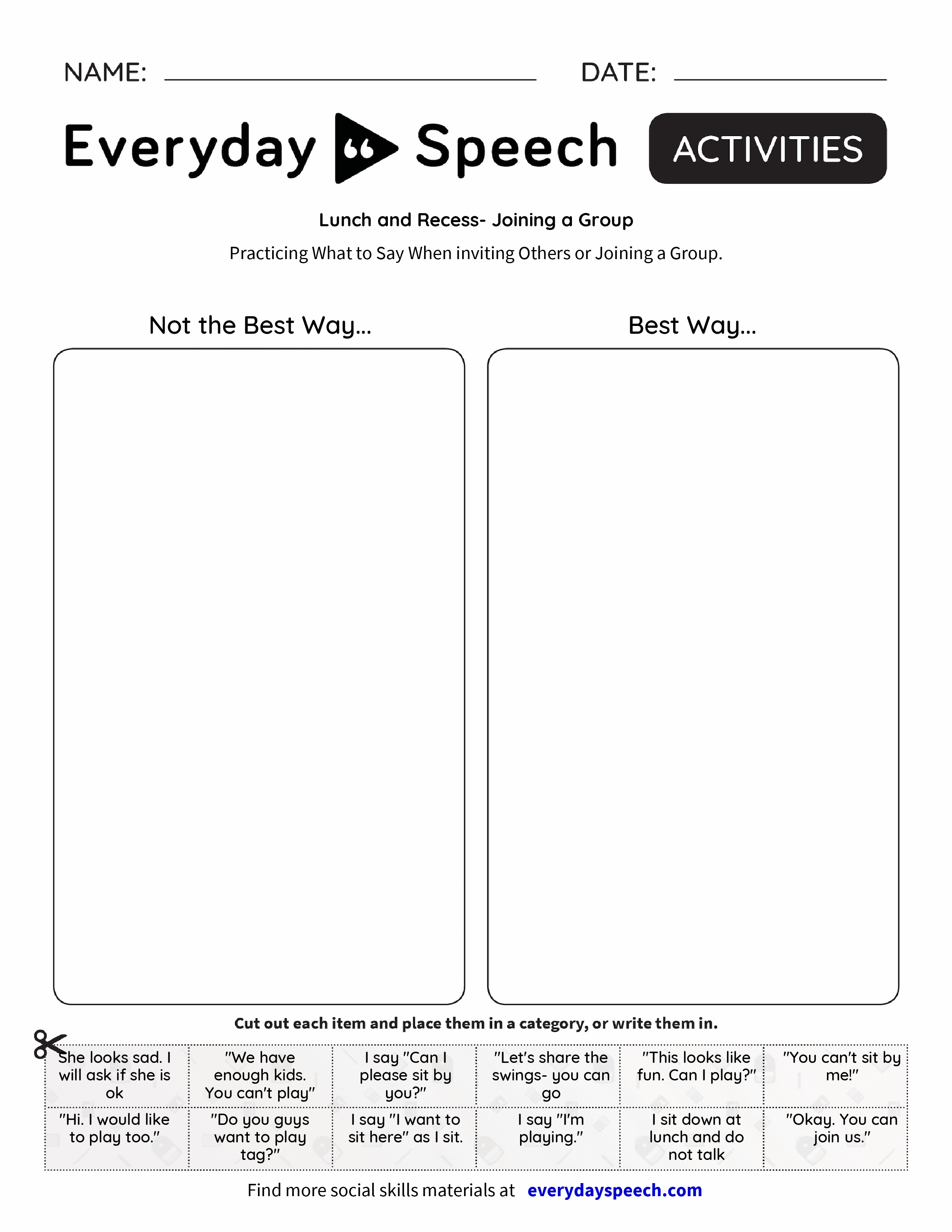 worksheet How To Group Worksheets lunch and recess joining a group everyday speech preview