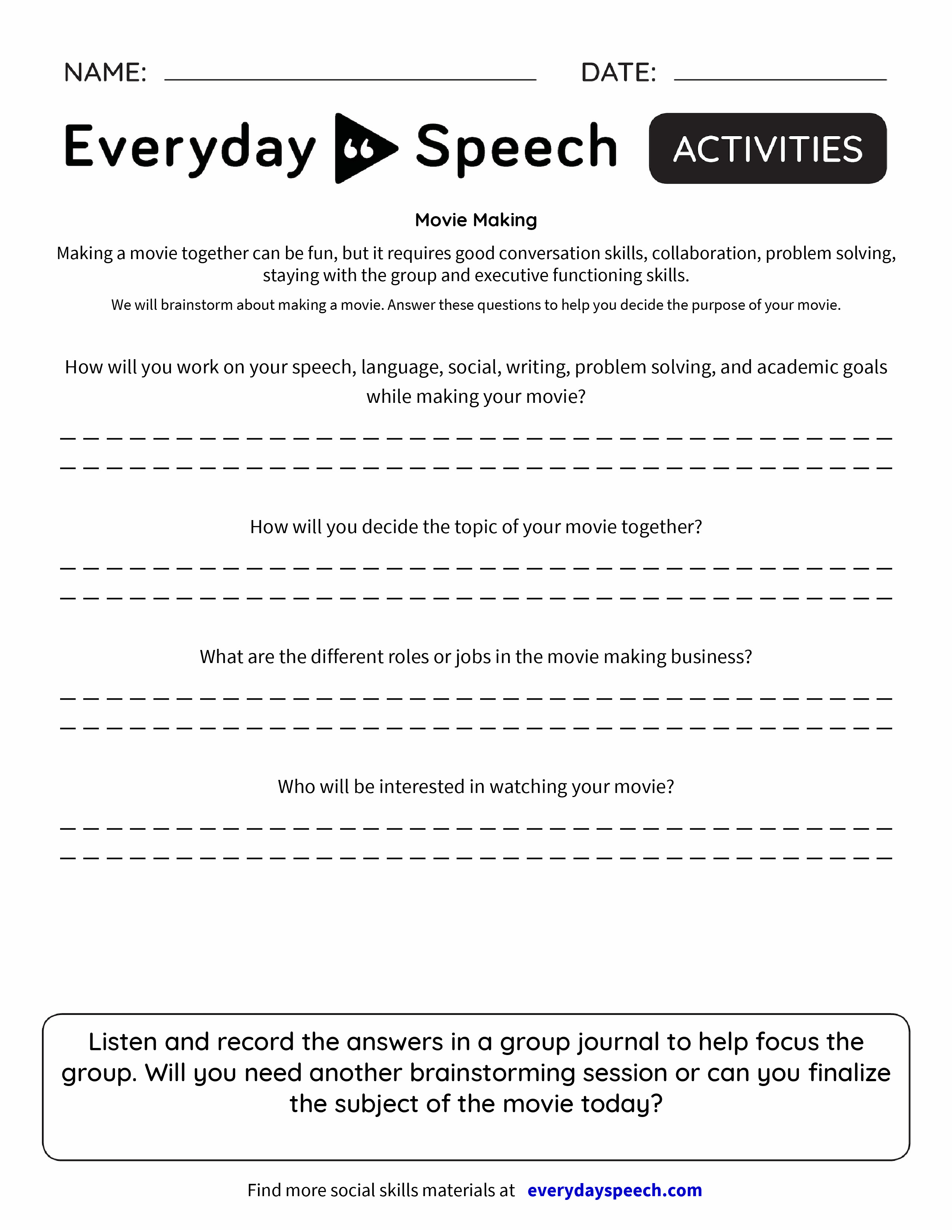 Worksheets Social Problem Solving Worksheets movie making everyday speech preview