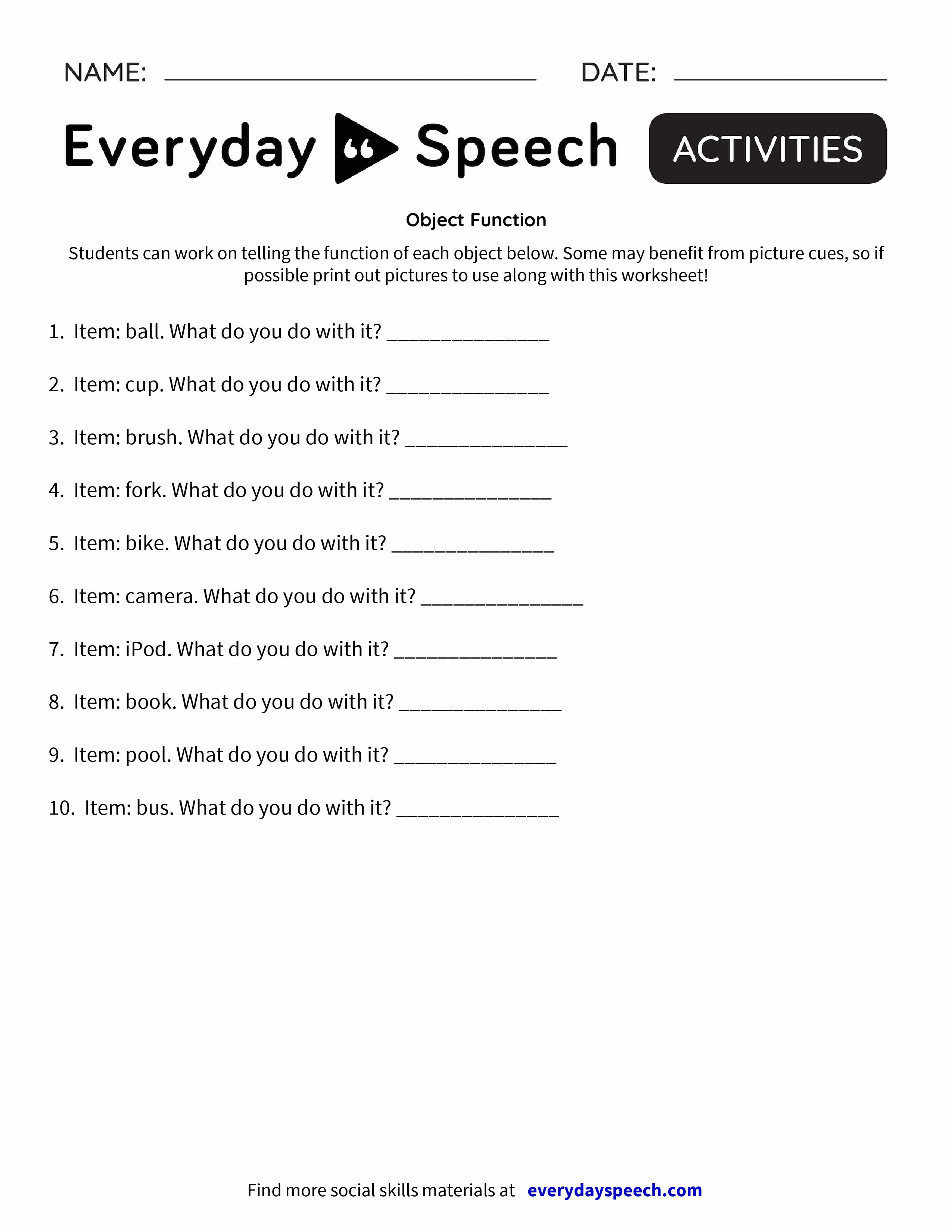 Object Function Everyday Speech Everyday Speech