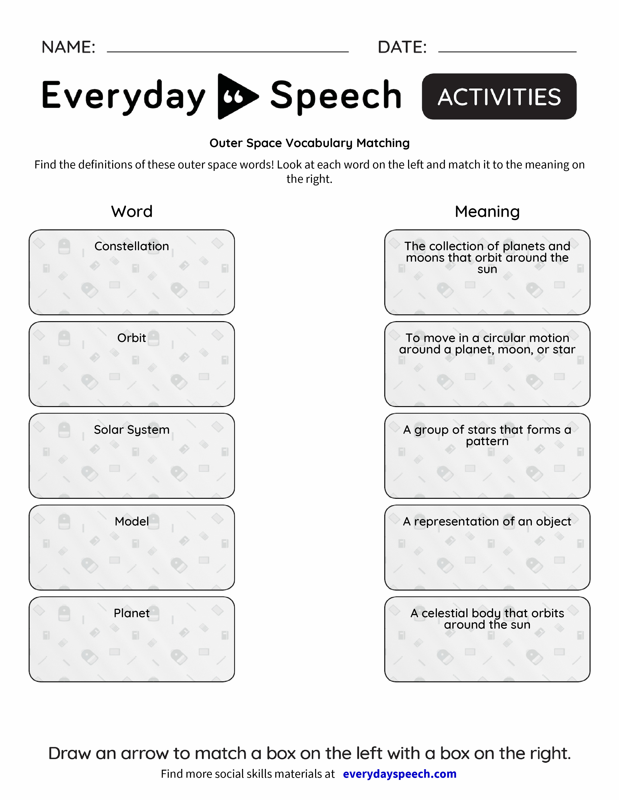 vocabulary space worksheet Space Speech Matching Vocabulary Everyday Outer vocabulary space worksheet Space Speech Matching Vocabulary Everyday Outer