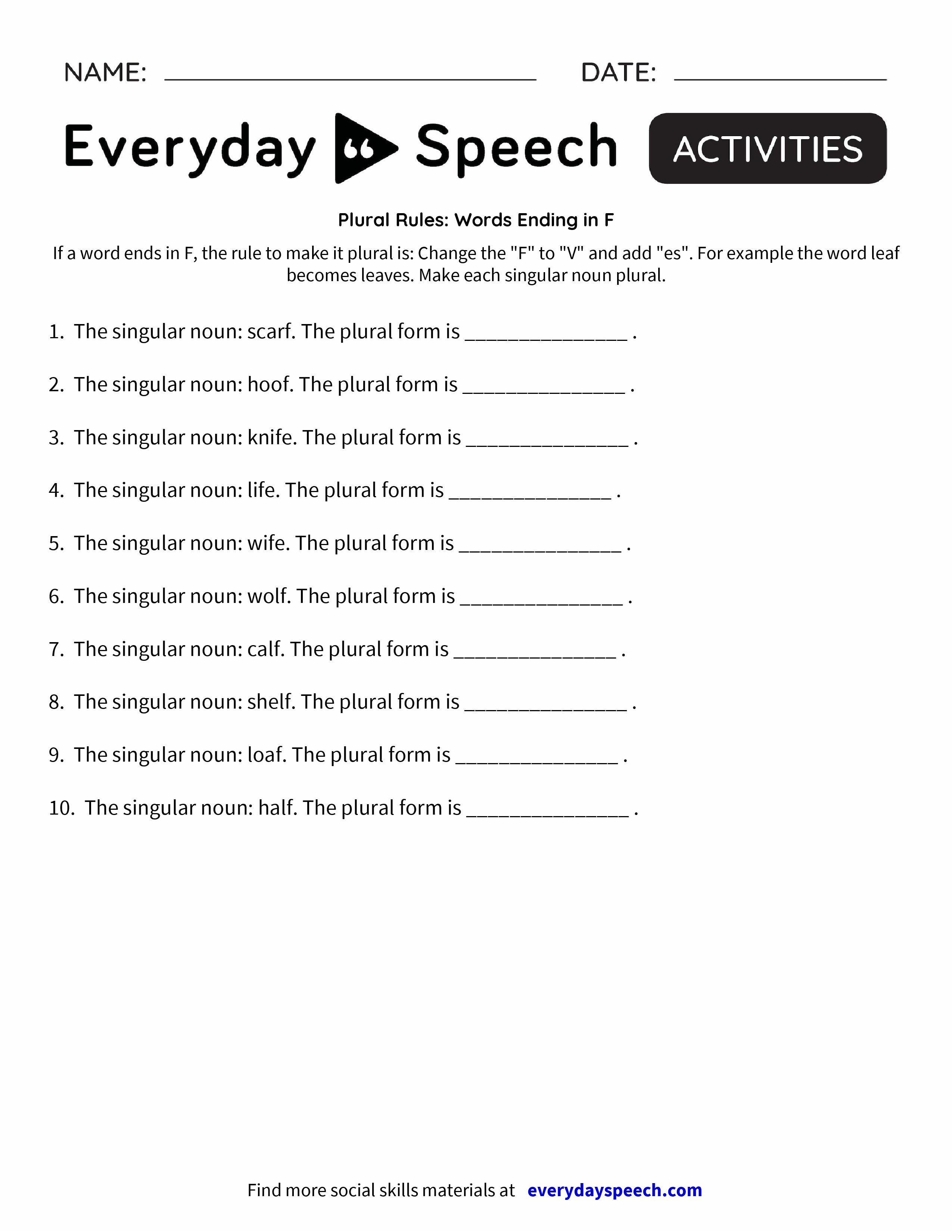phonics worksheet creator Rules: Speech F Words in Ending Everyday Plural phonics worksheet creator Rules: Speech F Words in Ending Everyday Plural