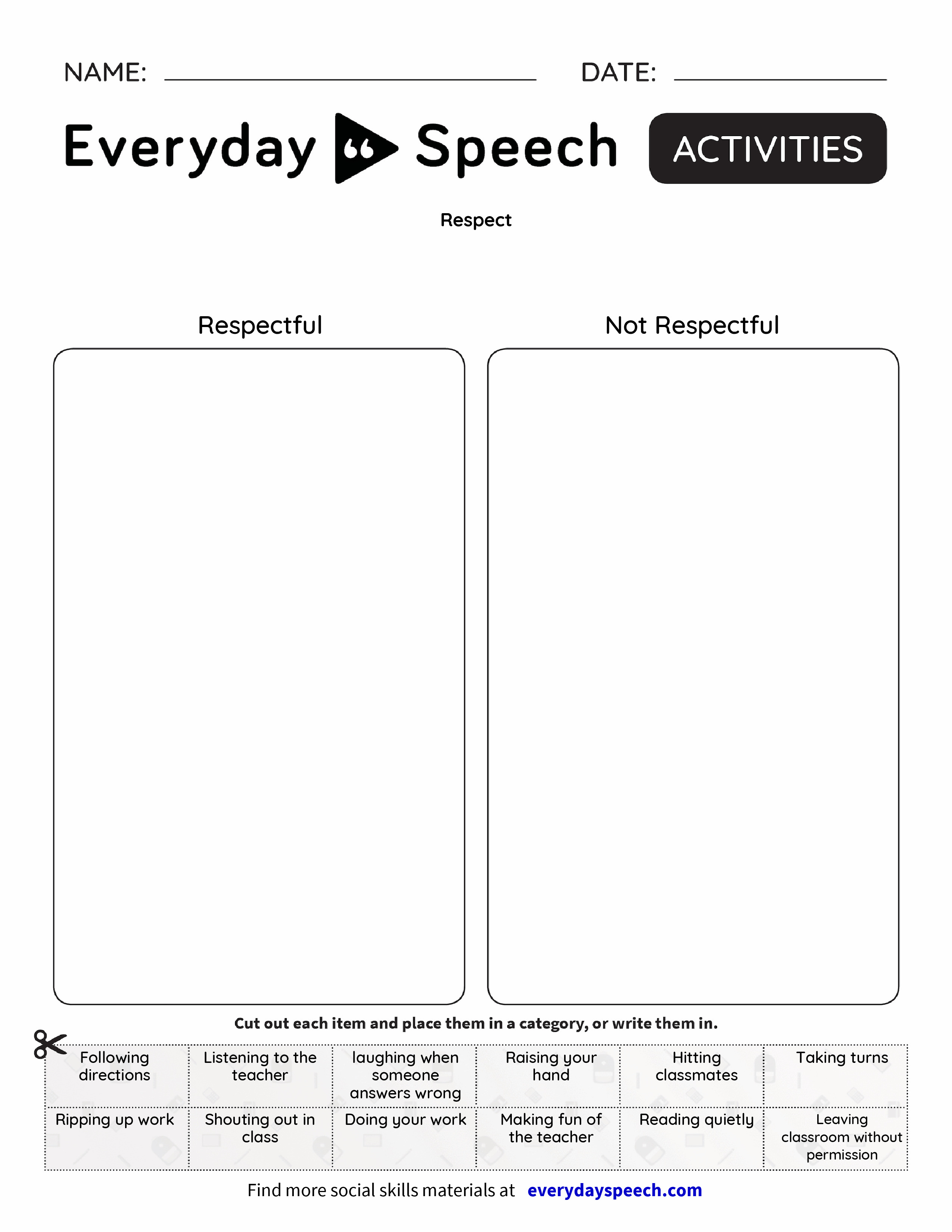 worksheet Worksheets On Respect respect everyday speech preview