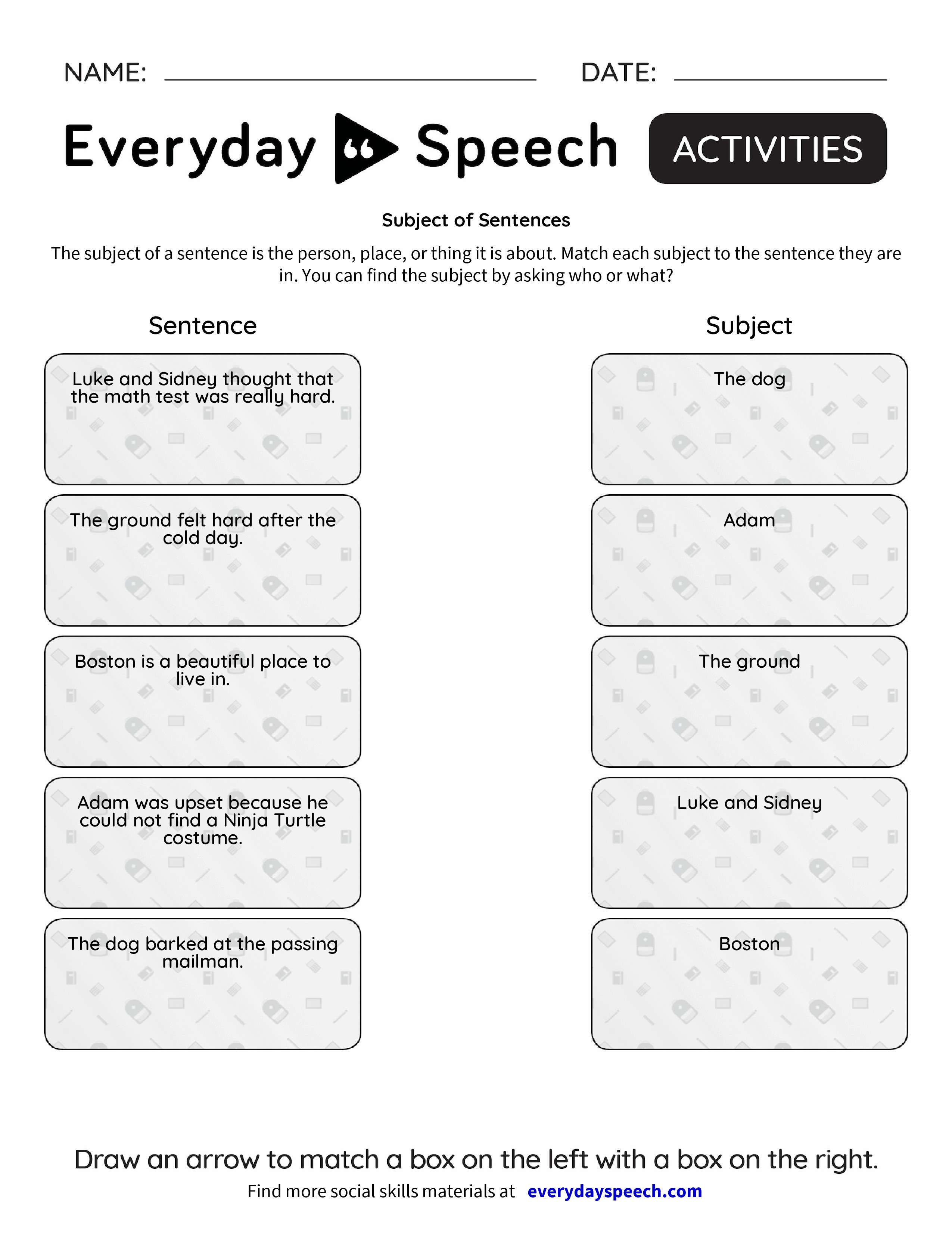 Subject Of The Sentence Worksheets