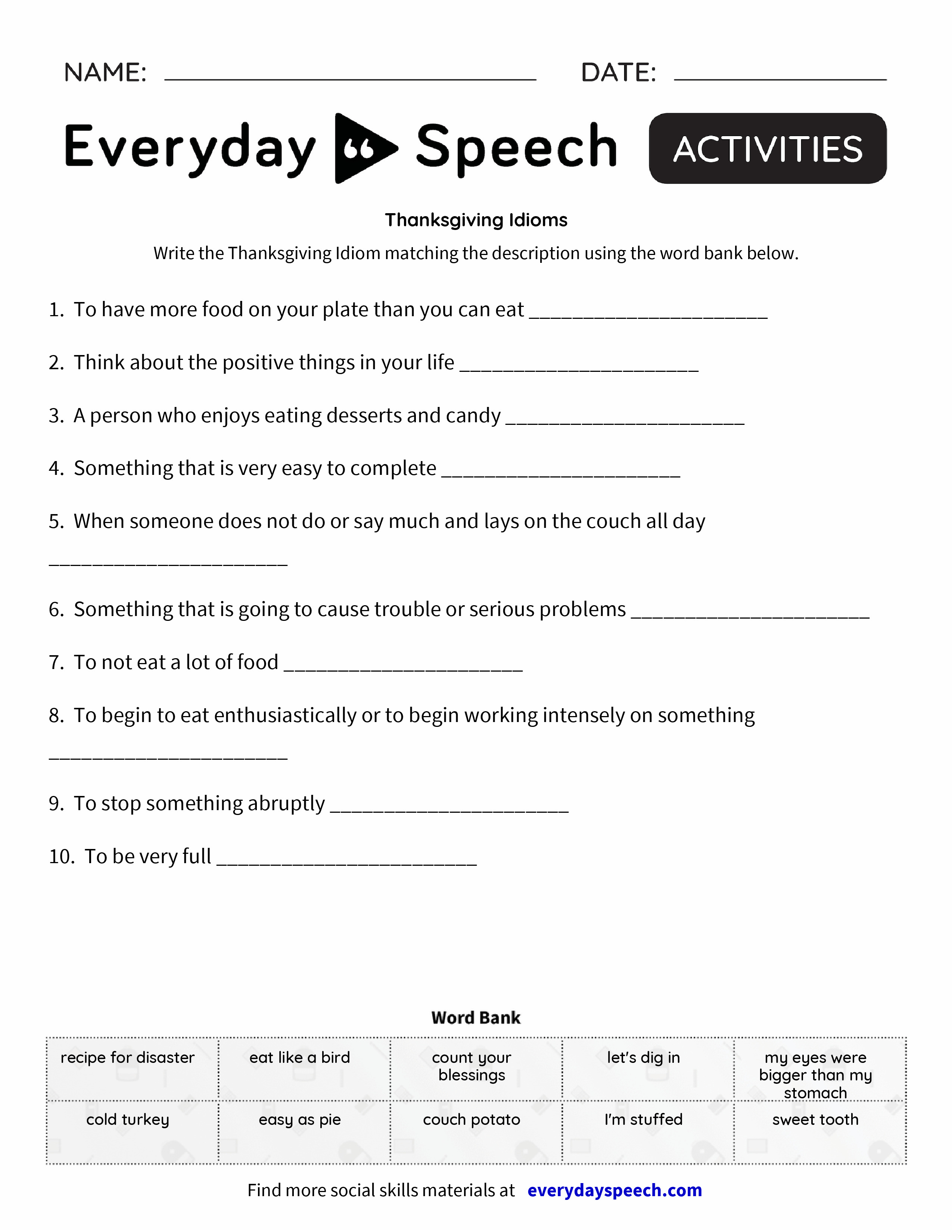 worksheet idiom matching pdf Speech Idioms Everyday Everyday Thanksgiving Speech worksheet idiom matching pdf Speech Idioms Everyday Everyday Thanksgiving Speech