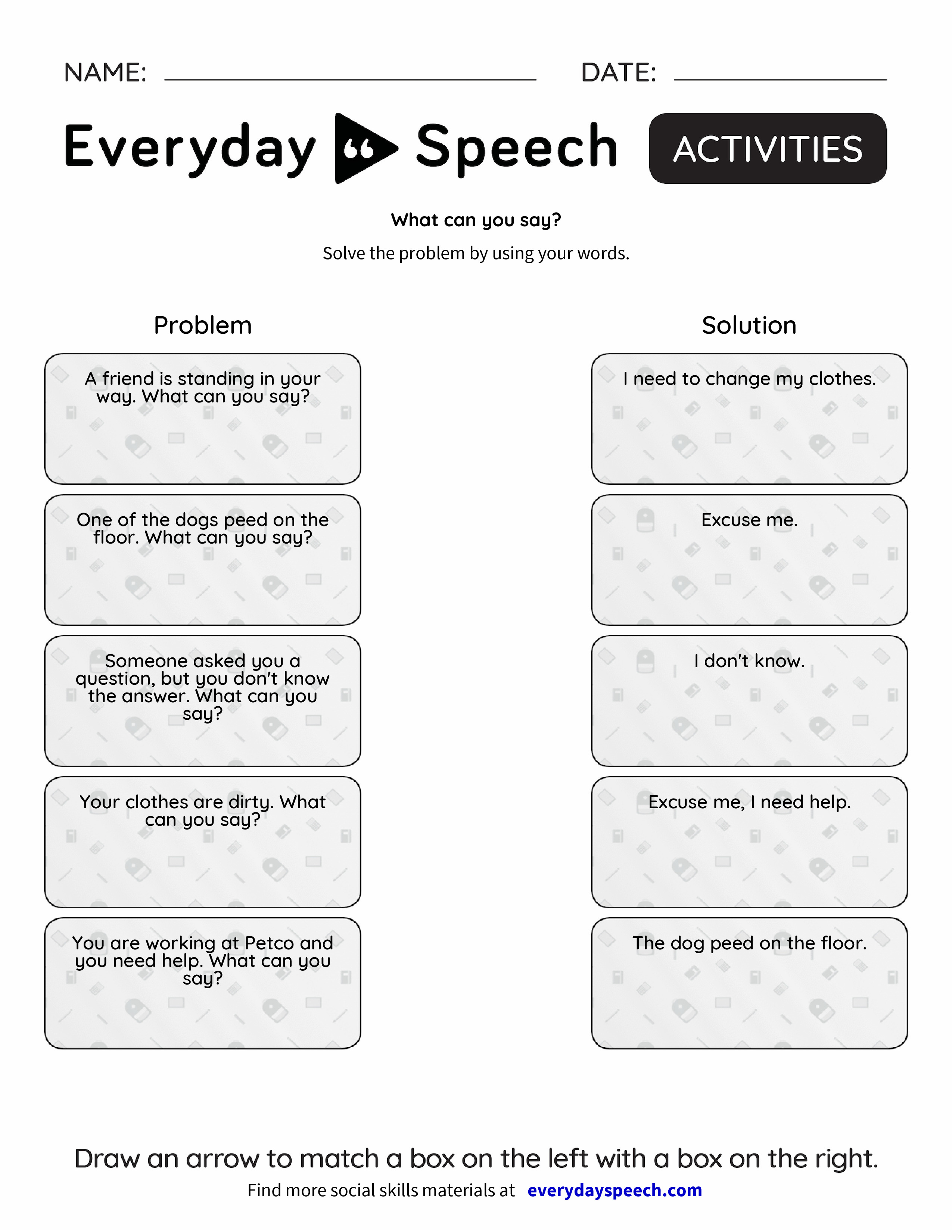 Worksheets Everyday Speech Everyday Speech
