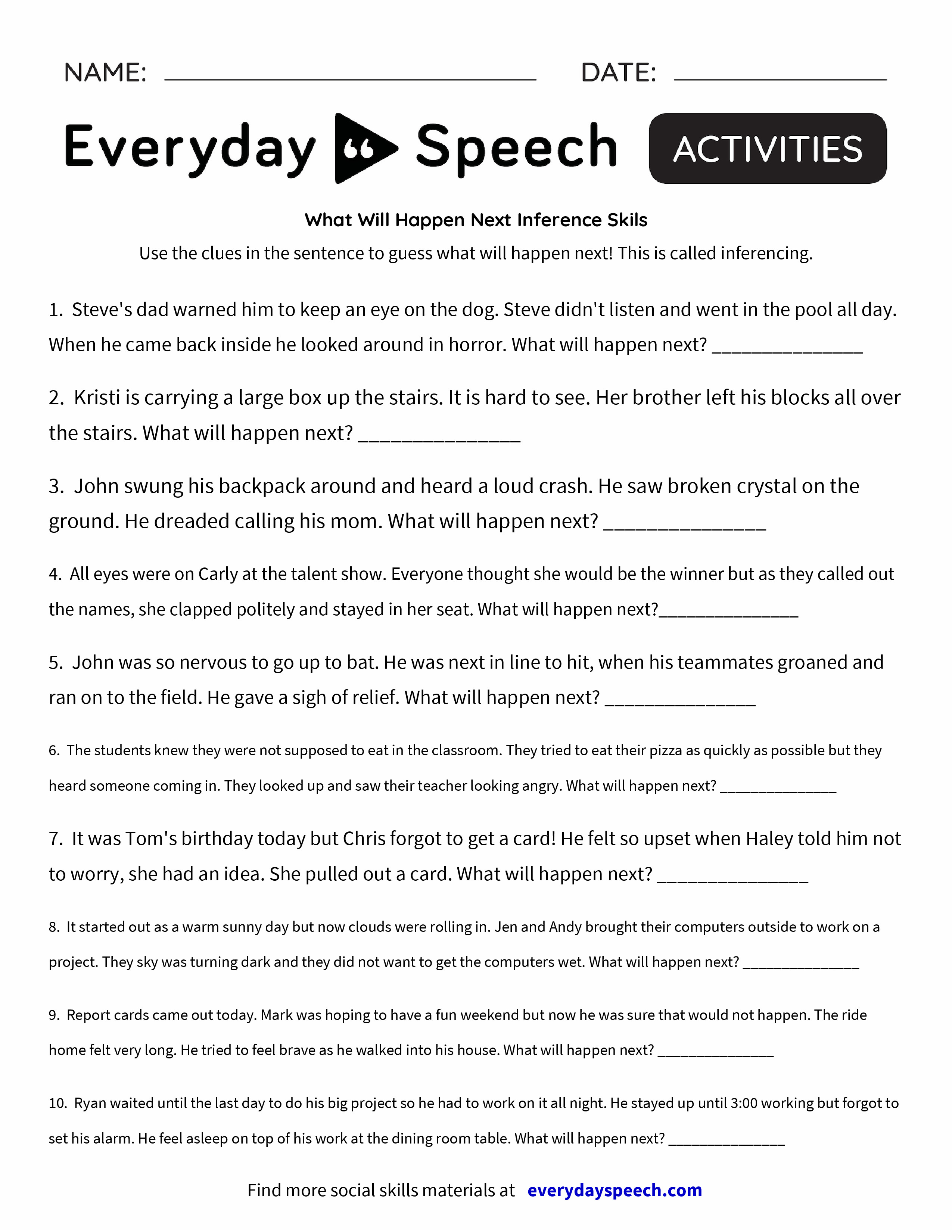 What Will Happen Next Inference Skils Everyday Speech Everyday Speech What Will Happen Next Inference Skils Everyday Speech Everyday Speech