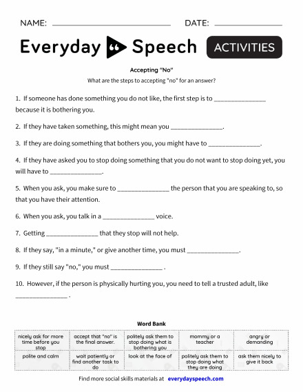 Worksheets | Everyday Speech - Everyday Speech