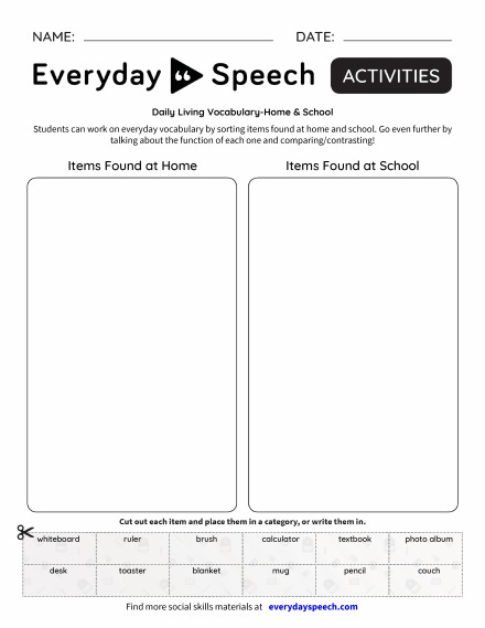 Daily Living Vocabulary-Home & School