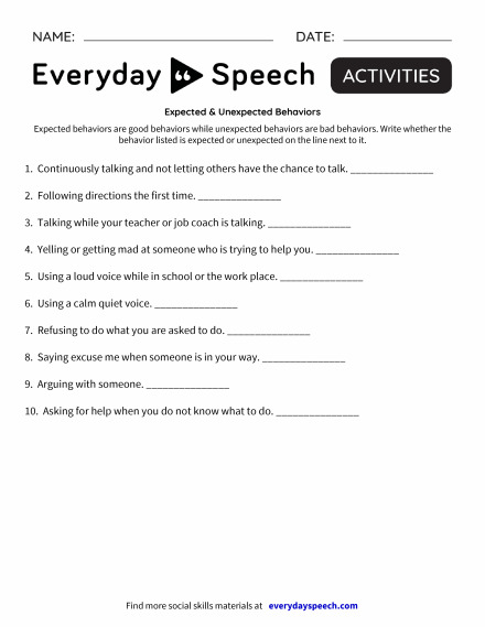 Worksheets | Everyday Speech - Everyday Speech