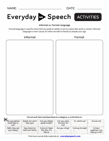 Worksheets | Everyday Speech - Everyday Speech